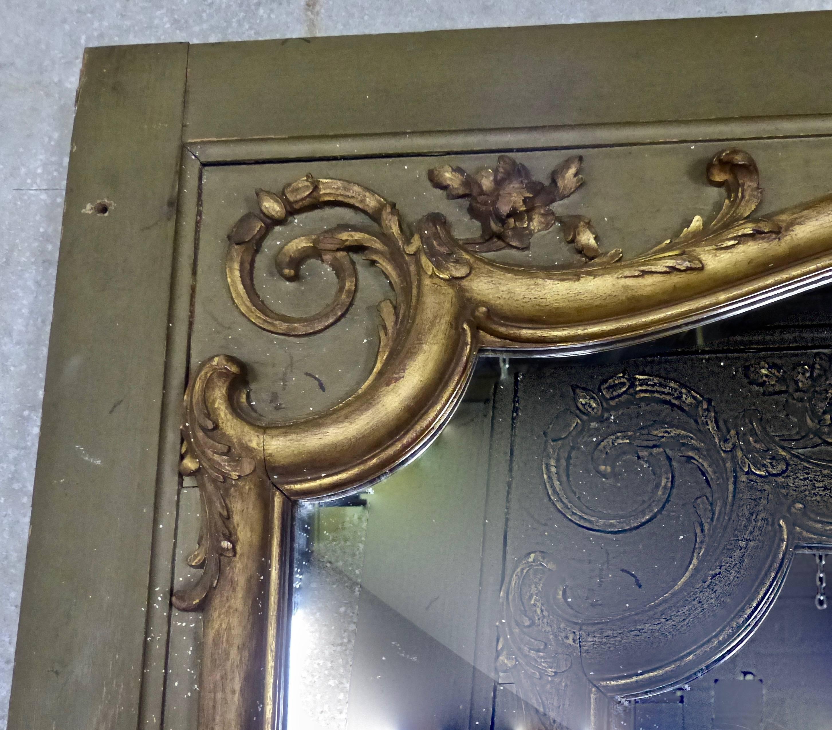 French Antique Ornate Art Nouveau Style Giltwood Mirror