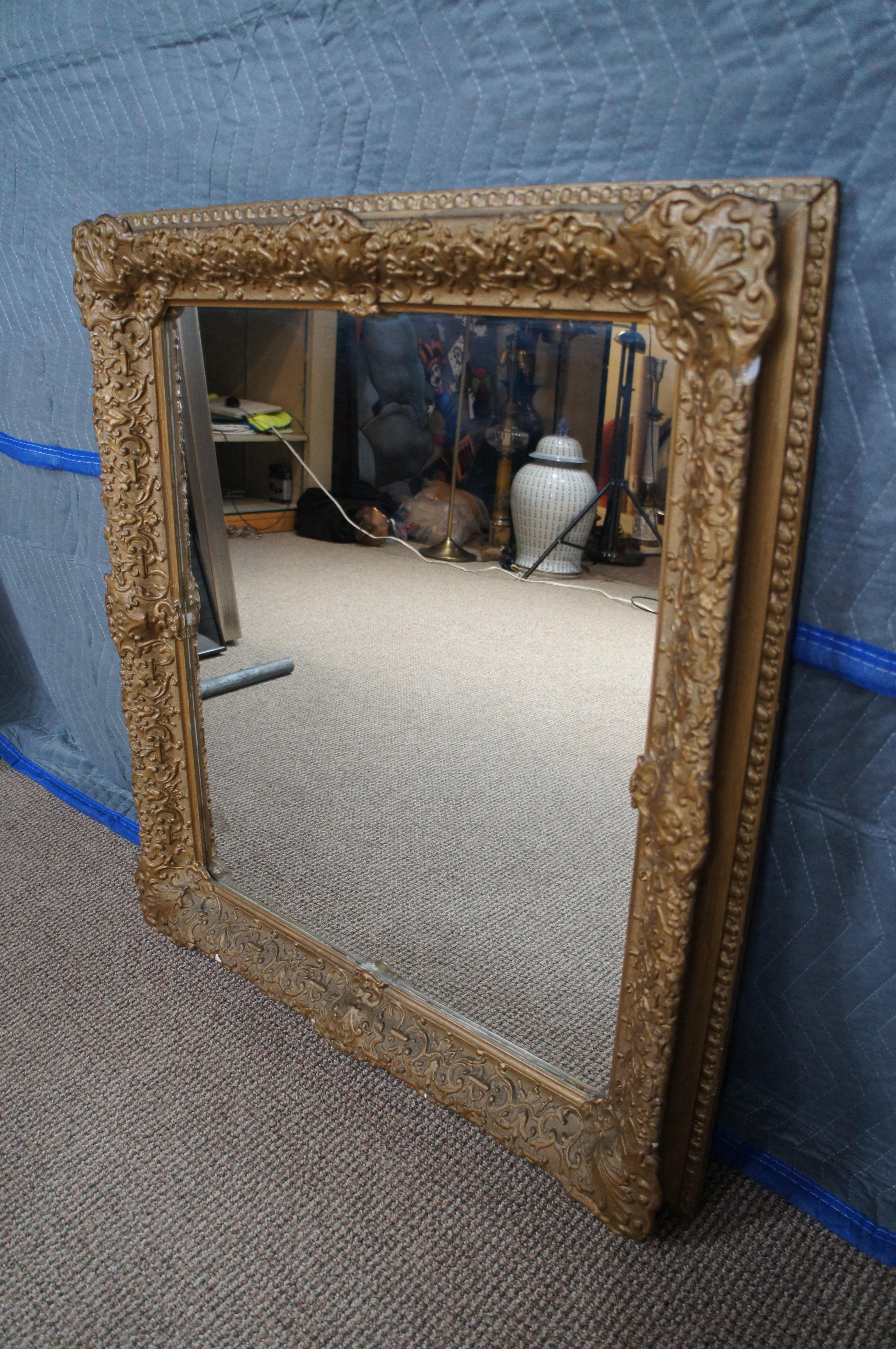 Antique Ornate Baroque Gilt Wood Rectangular Wall Vanity Mirror For Sale 6