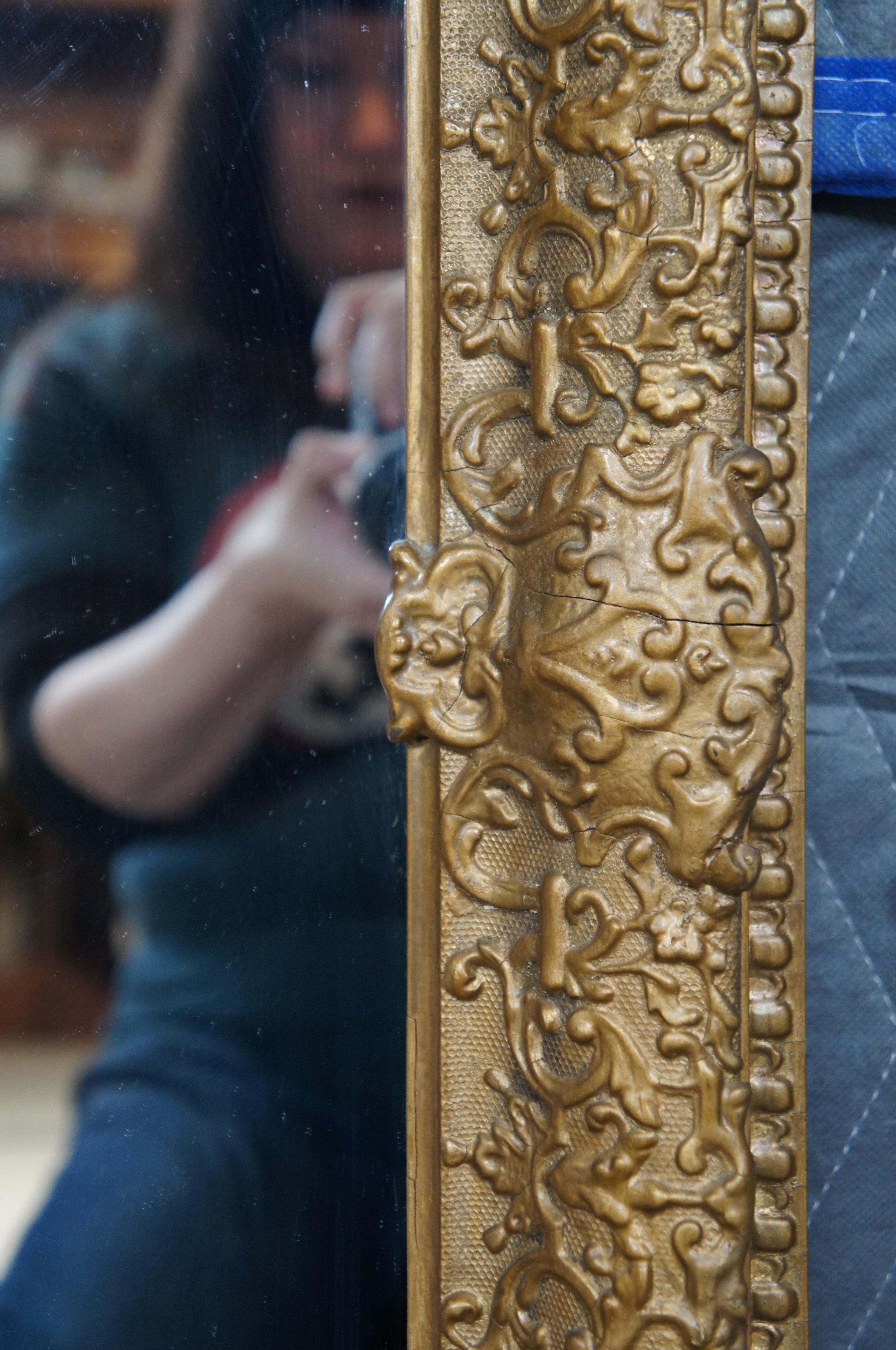 Antique Ornate Baroque Gilt Wood Rectangular Wall Vanity Mirror For Sale 1