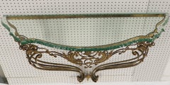 Antique Ornate Baroque Style Gold Gilt Wrought Iron Hanging Console Table Glass