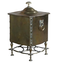 Antique Ornate Brass Fireside Coal Scuttle Bucket Bin Log Box Storage Planter