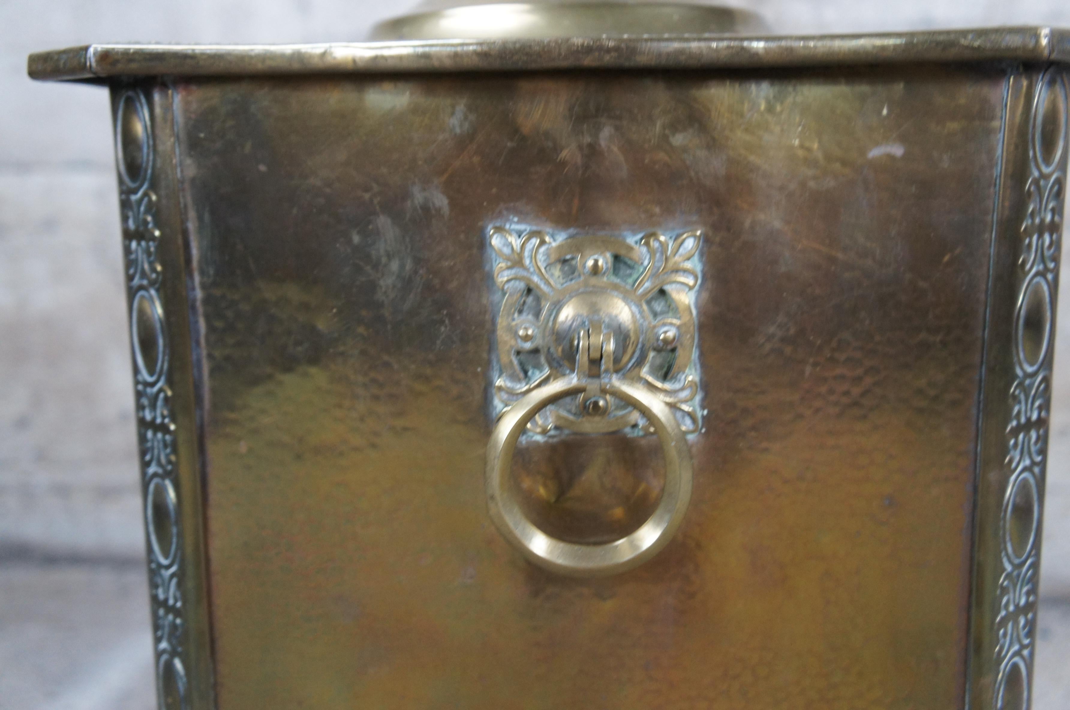 Antique Ornate Brass Fireside Coal Scuttle Bucket Bin Log Box Storage Planter 3