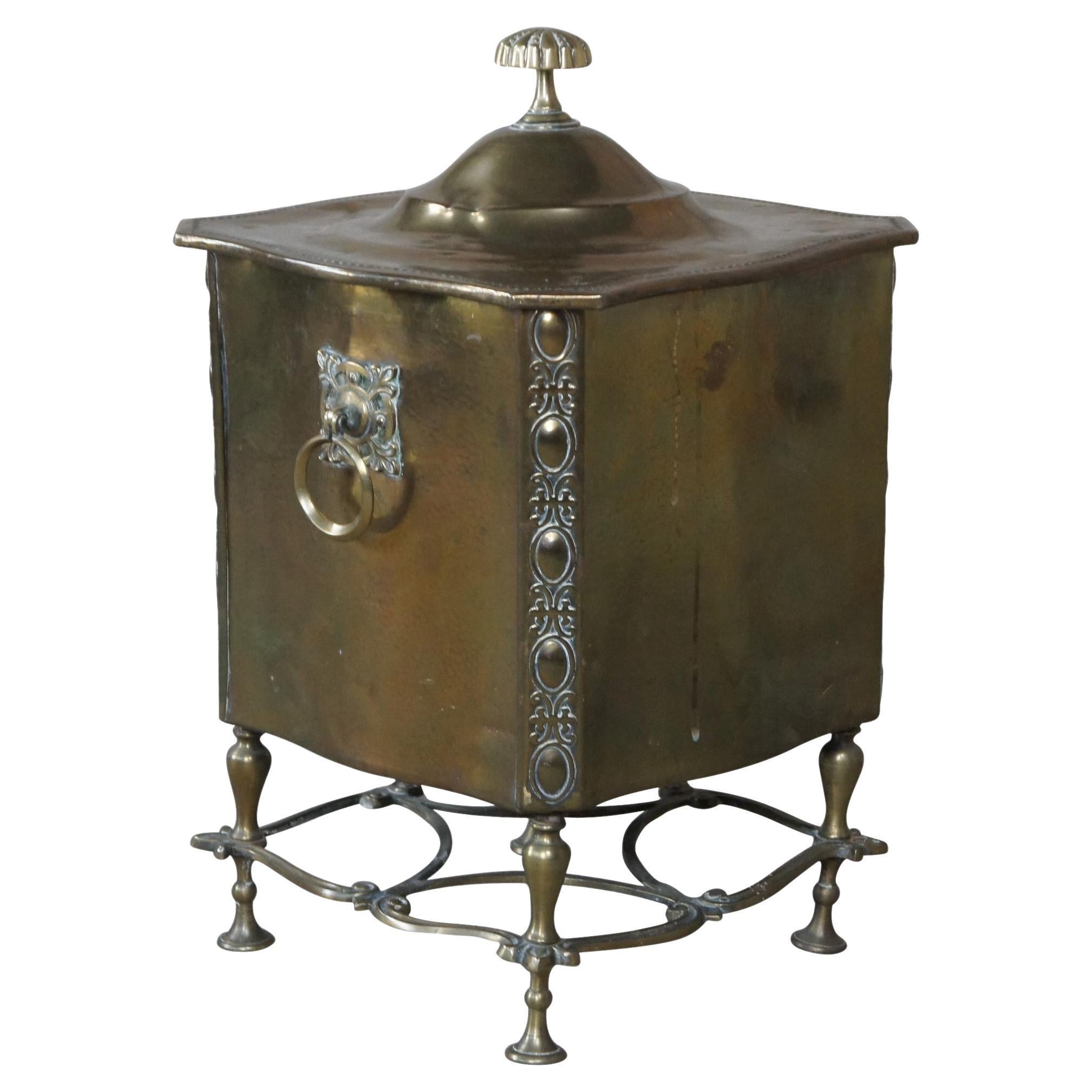 Antique Ornate Brass Fireside Coal Scuttle Bucket Bin Log Box Storage Planter