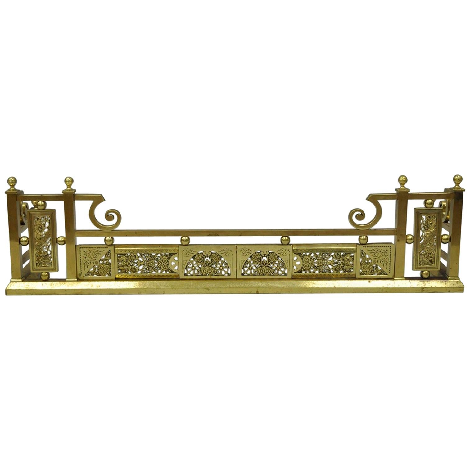 Antique Ornate Brass Victorian Aesthetic Movement Fireplace Mantle Fender