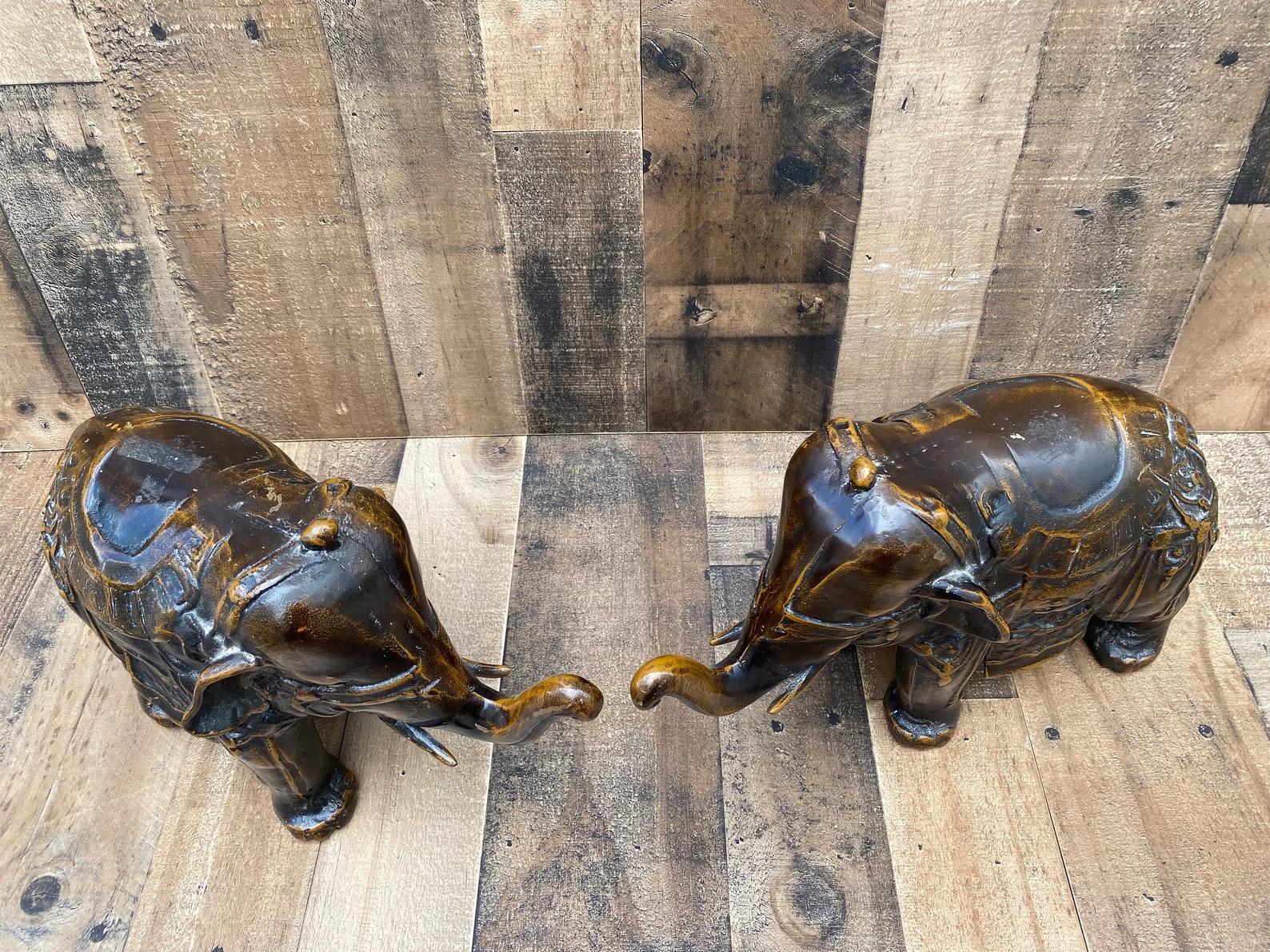 Antique Ornate Bronze Elephant Statues - Pair In Good Condition For Sale In Chicago, IL