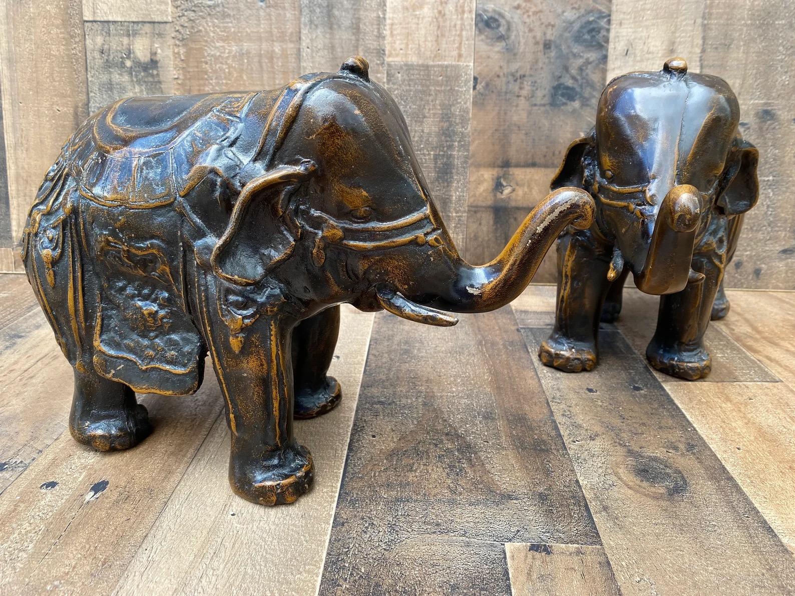 20th Century Antique Ornate Bronze Elephant Statues - Pair For Sale