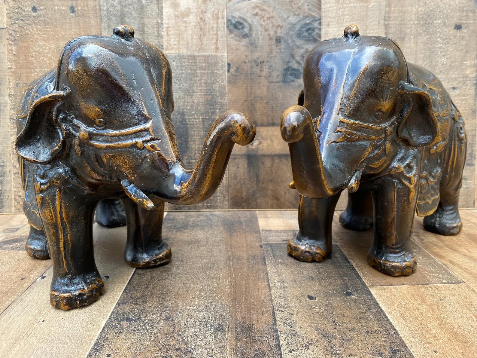 Antique Ornate Bronze Elephant Statues - Pair For Sale 1