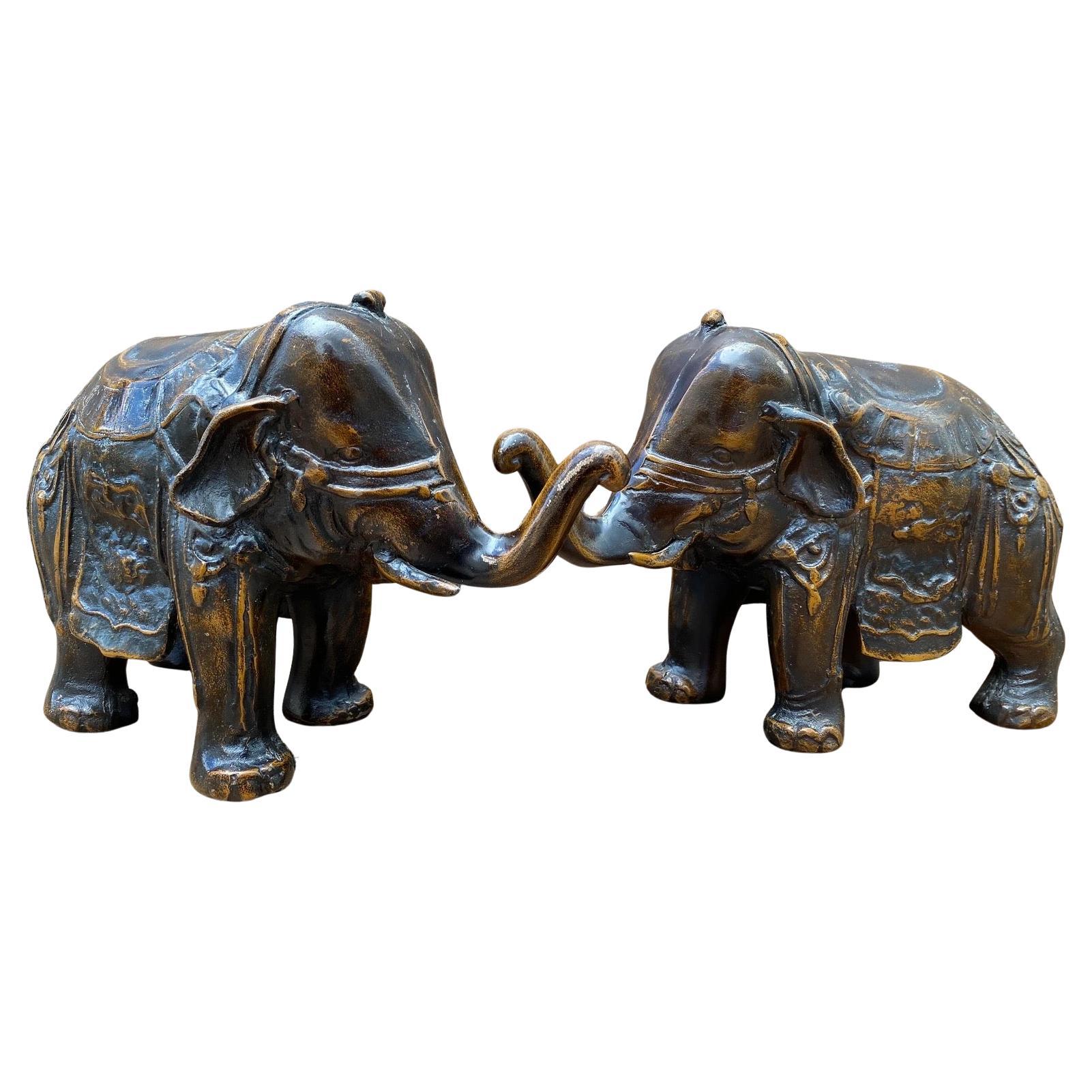 Antique Ornate Bronze Elephant Statues - Pair