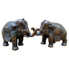 Antique Ornate Bronze Elephant Statues - Pair