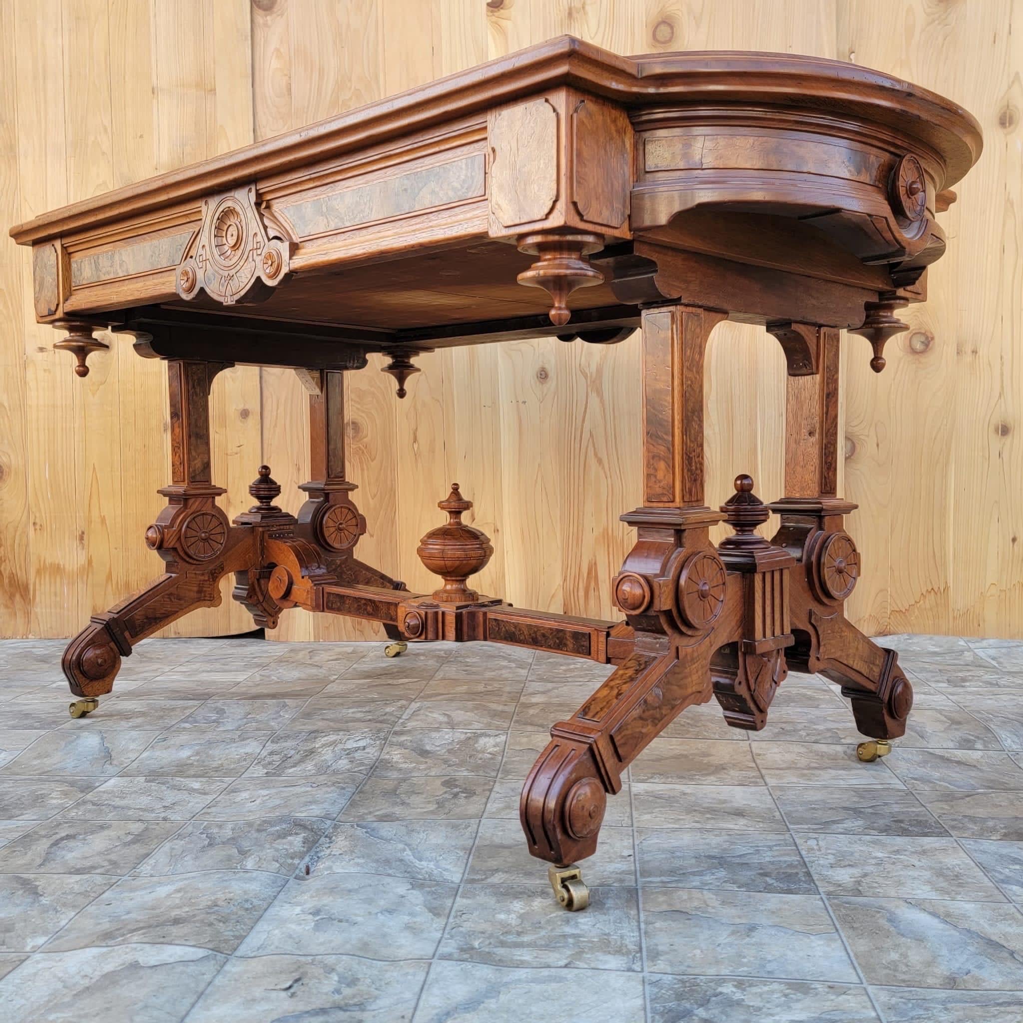 Antique Ornate Carved Eastlake Leather Top Writing Desk 4