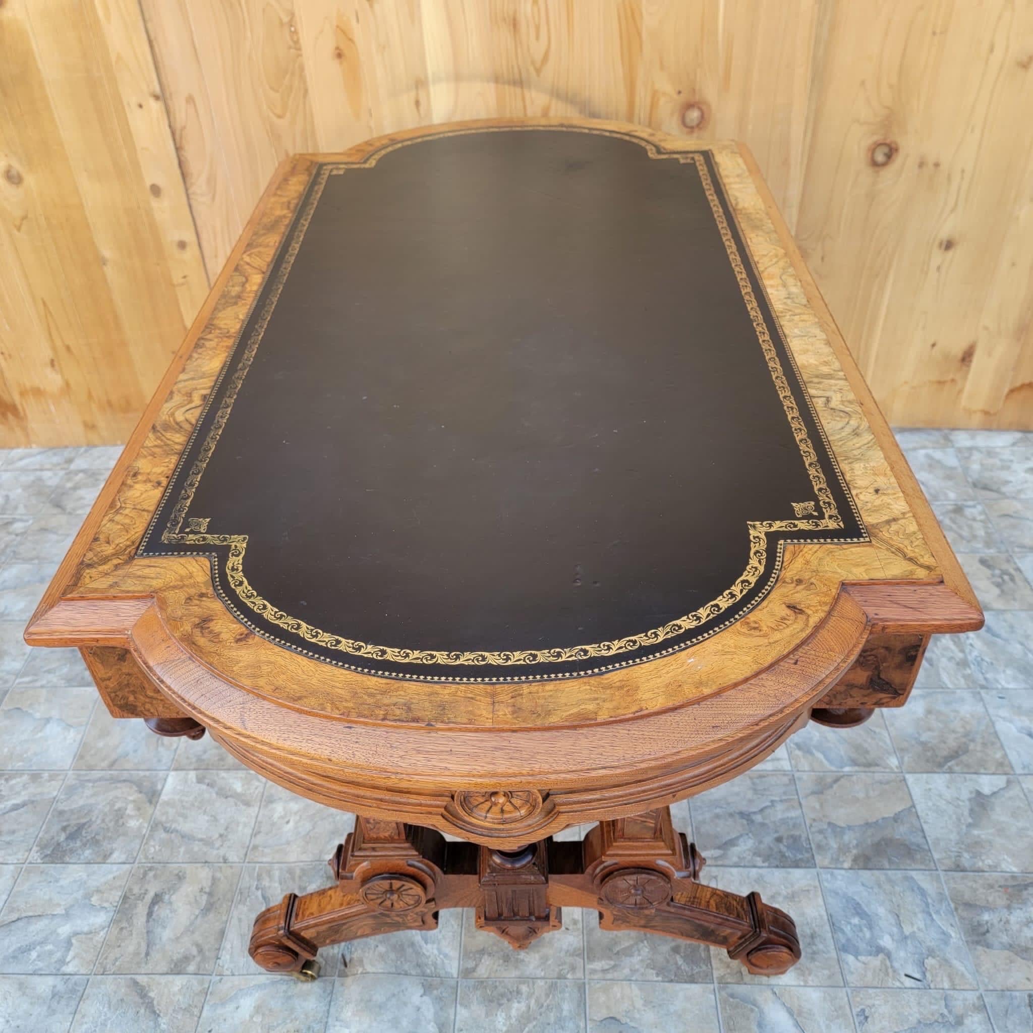 Antique Ornate Carved Eastlake Leather Top Writing Desk 2