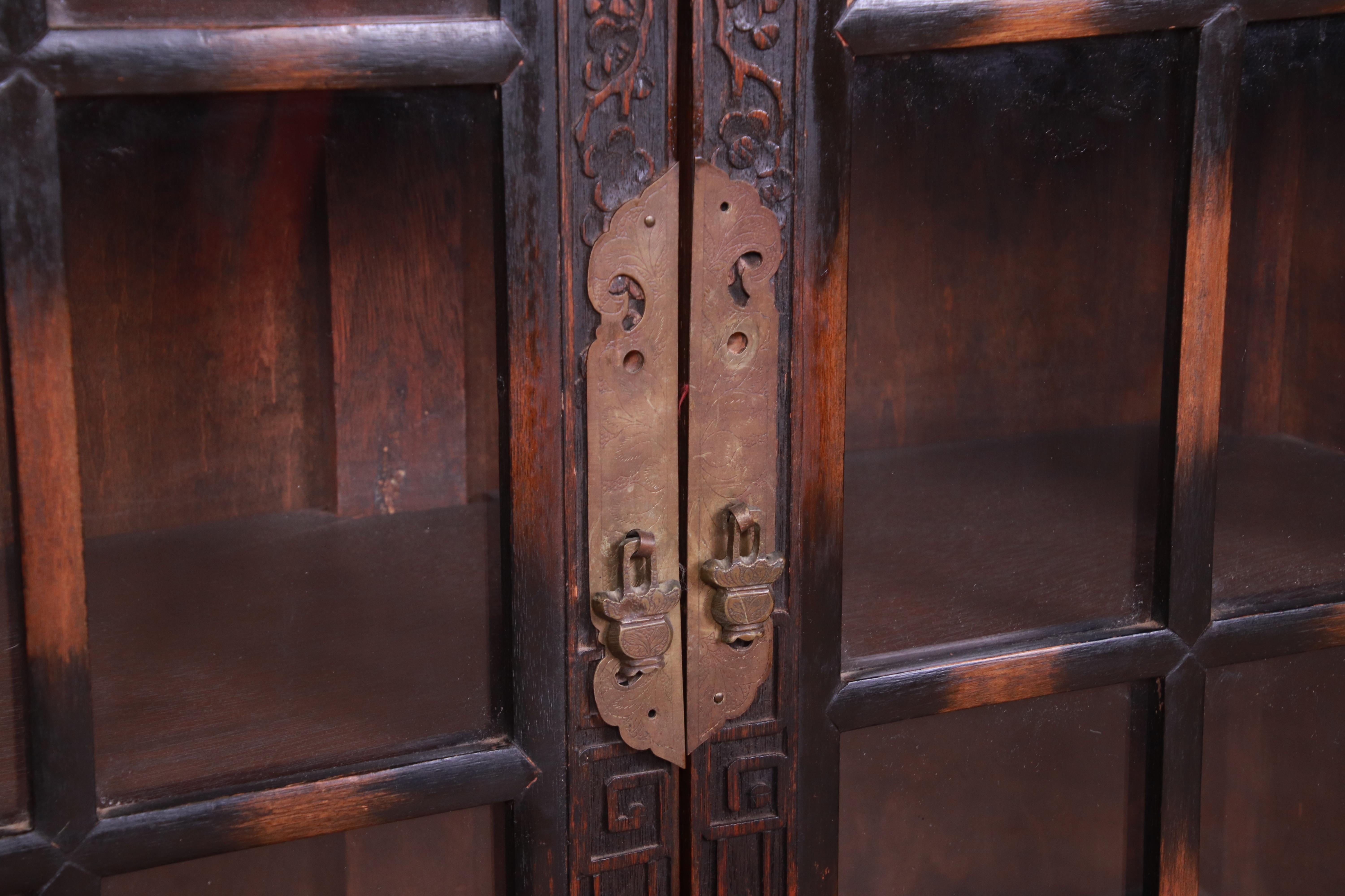 20th Century Antique Ornate Carved Oak Chinese Bookcase, circa 1930s