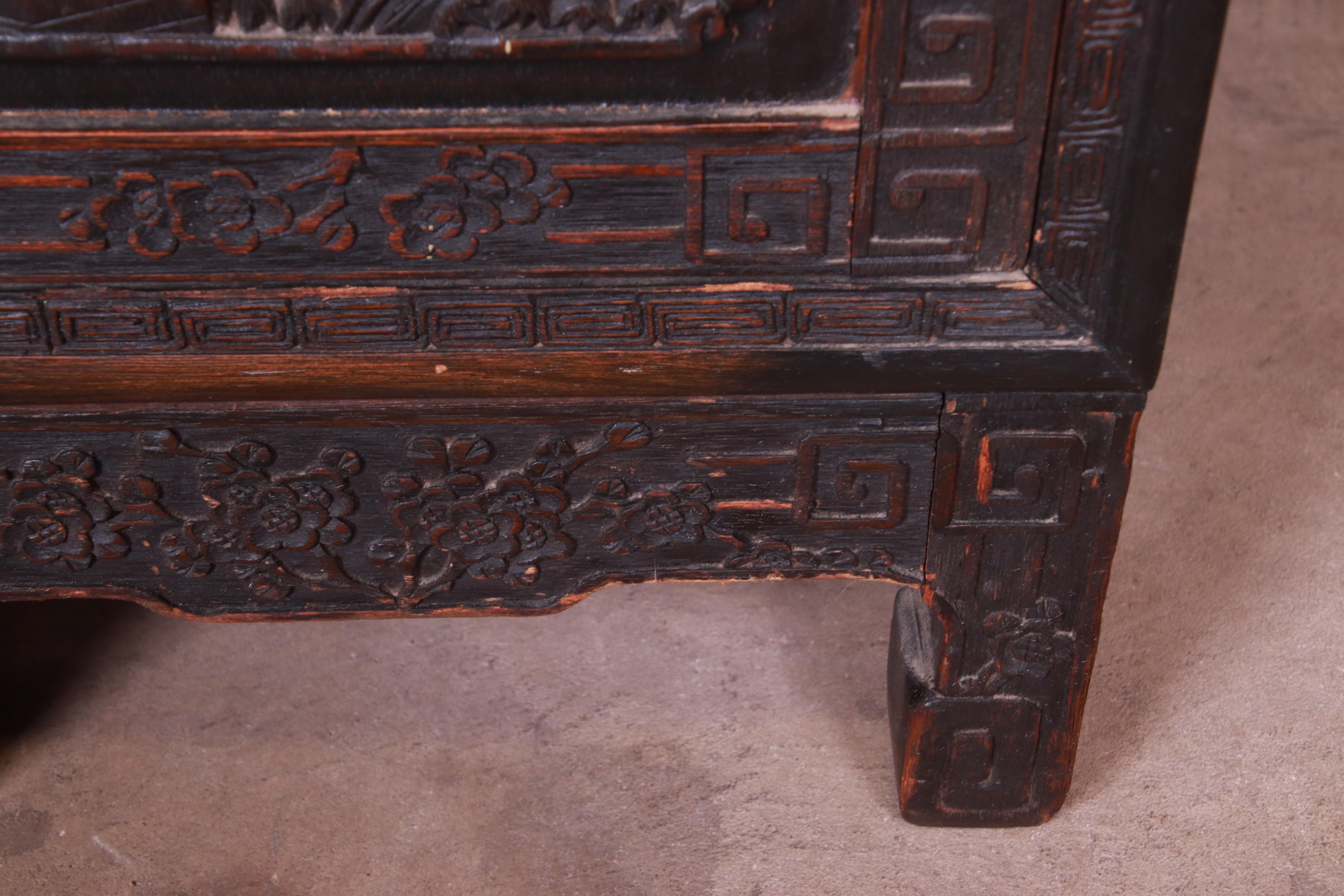 Antique Ornate Carved Oak Chinese Bookcase, circa 1930s 1