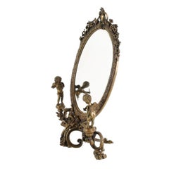 Antique Ornate Cast Metal Vanity Mirror with Cherubs