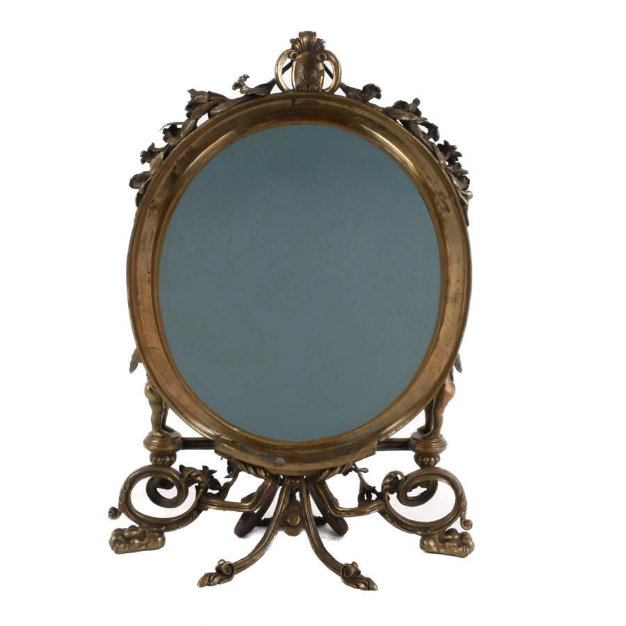 Unknown Antique Ornate Cast Metal Vanity Mirror with Cherubs For Sale