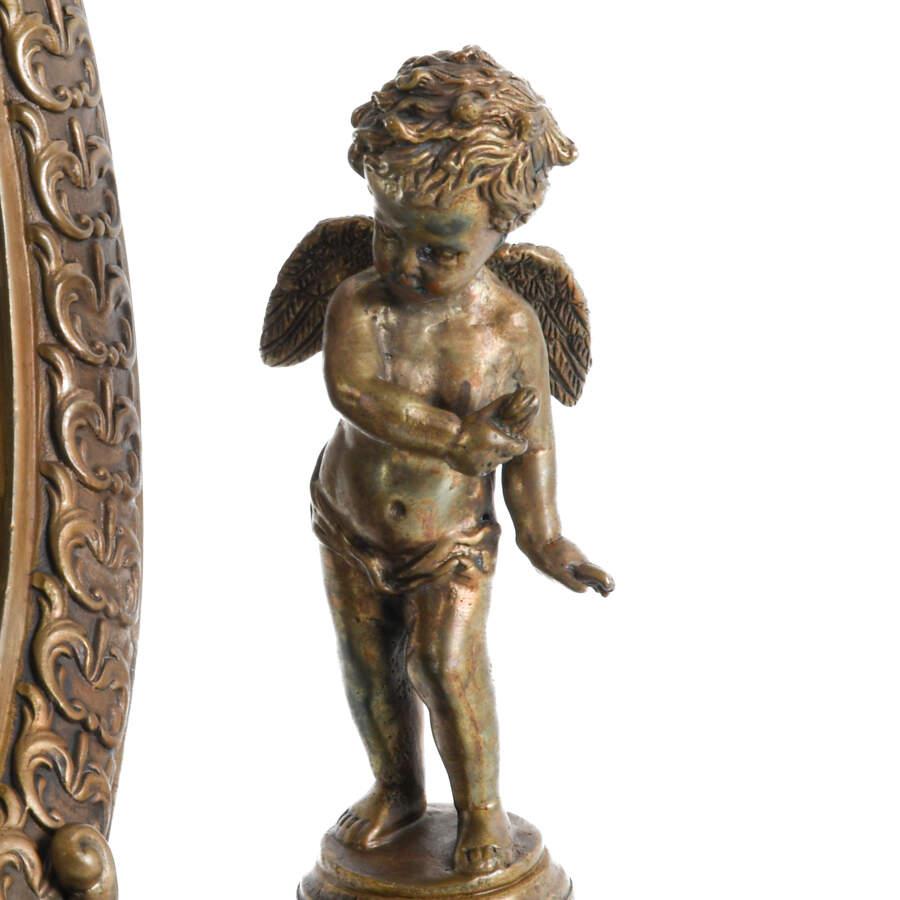 20th Century Antique Ornate Cast Metal Vanity Mirror with Cherubs For Sale