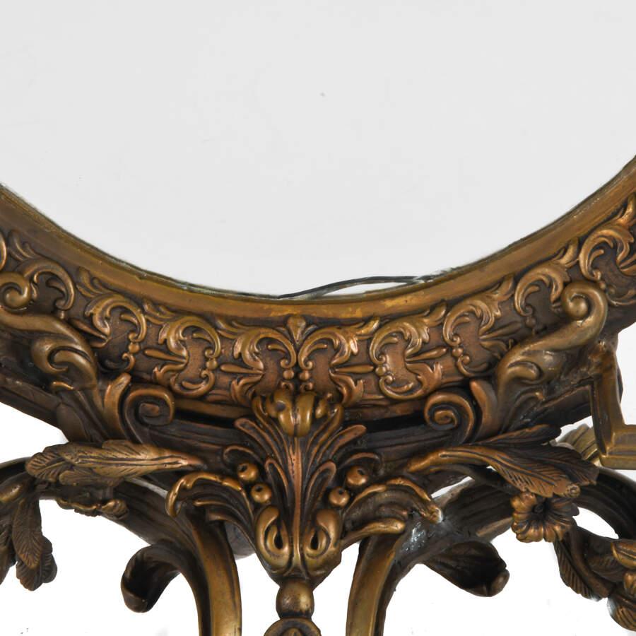 Antique Ornate Cast Metal Vanity Mirror with Cherubs For Sale 2