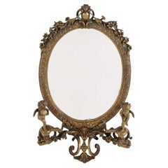Antique Ornate Cast Metal Vanity Mirror with Cherubs