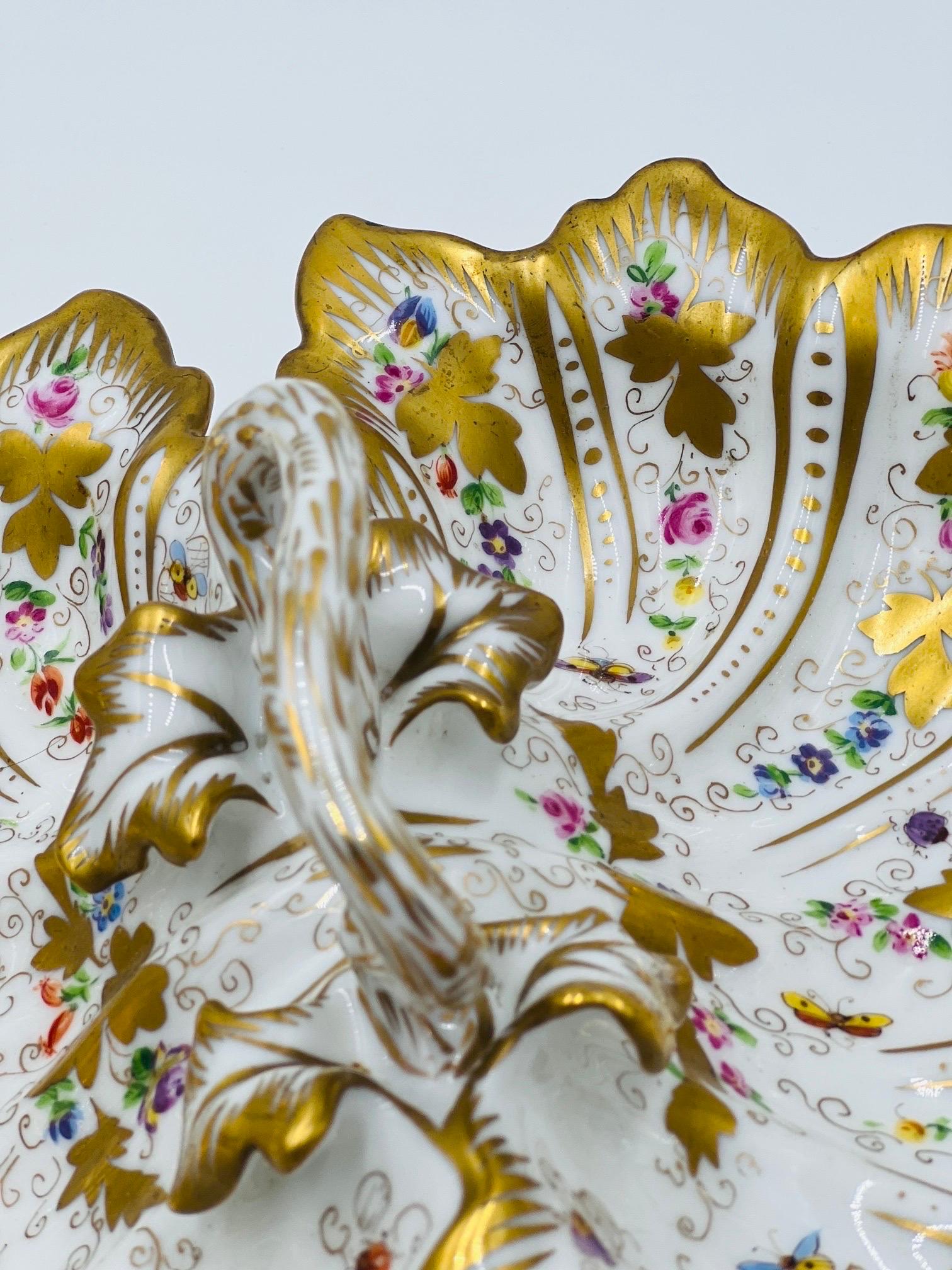 Antique Ornate CT Carl Tielsch Germany Floral Divided Handled Dish Herend Style For Sale 2