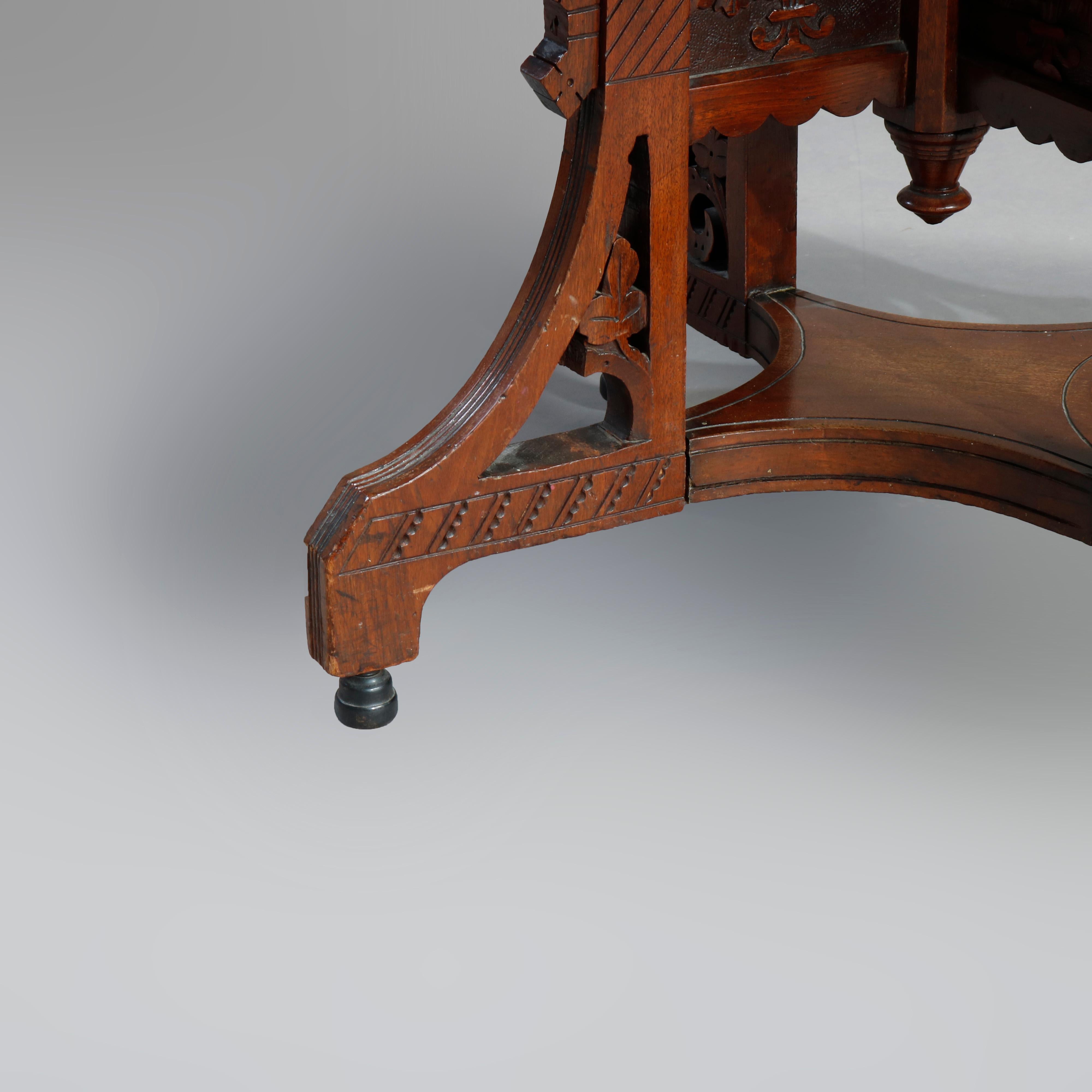 Antique Ornate Eastlake Carved Walnut, Burl & Marble Coffee Table, Circa 1890 1