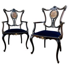 Antique Ornate French Armchairs, Set of 2