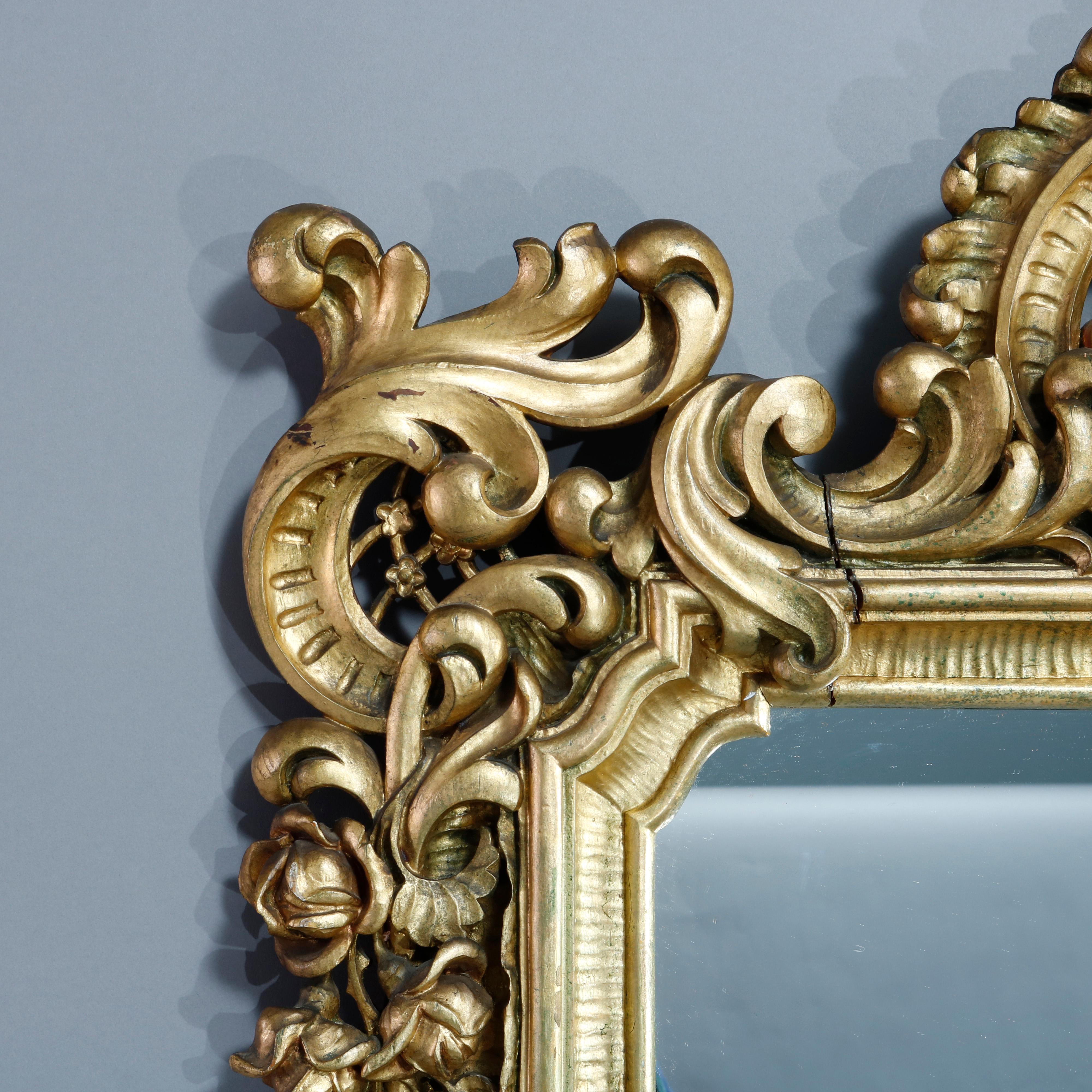 Antique Ornate French Louis XIV Style Giltwood Wall Mirror, Circa 1900 In Good Condition In Big Flats, NY