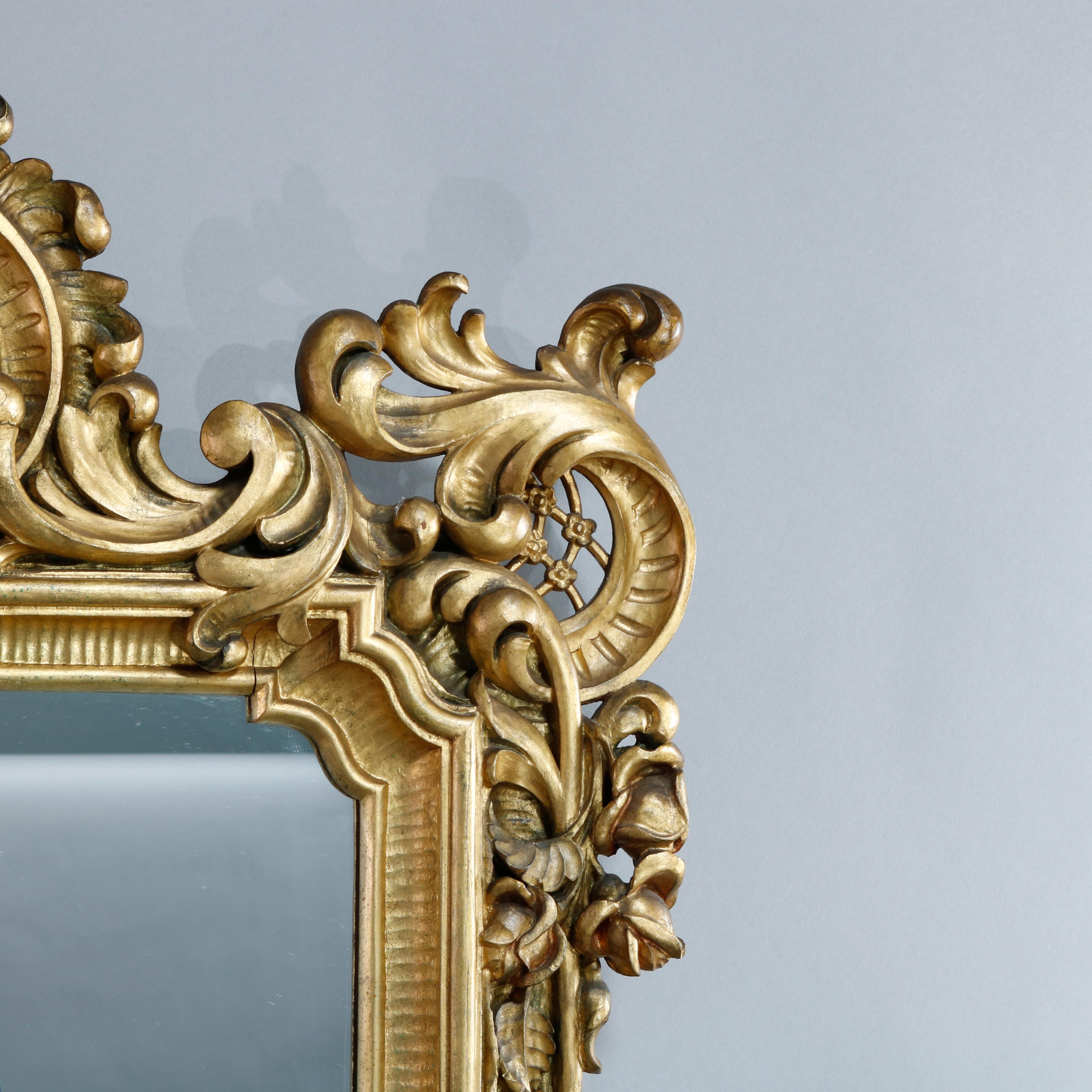 20th Century Antique Ornate French Louis XIV Style Giltwood Wall Mirror, Circa 1900