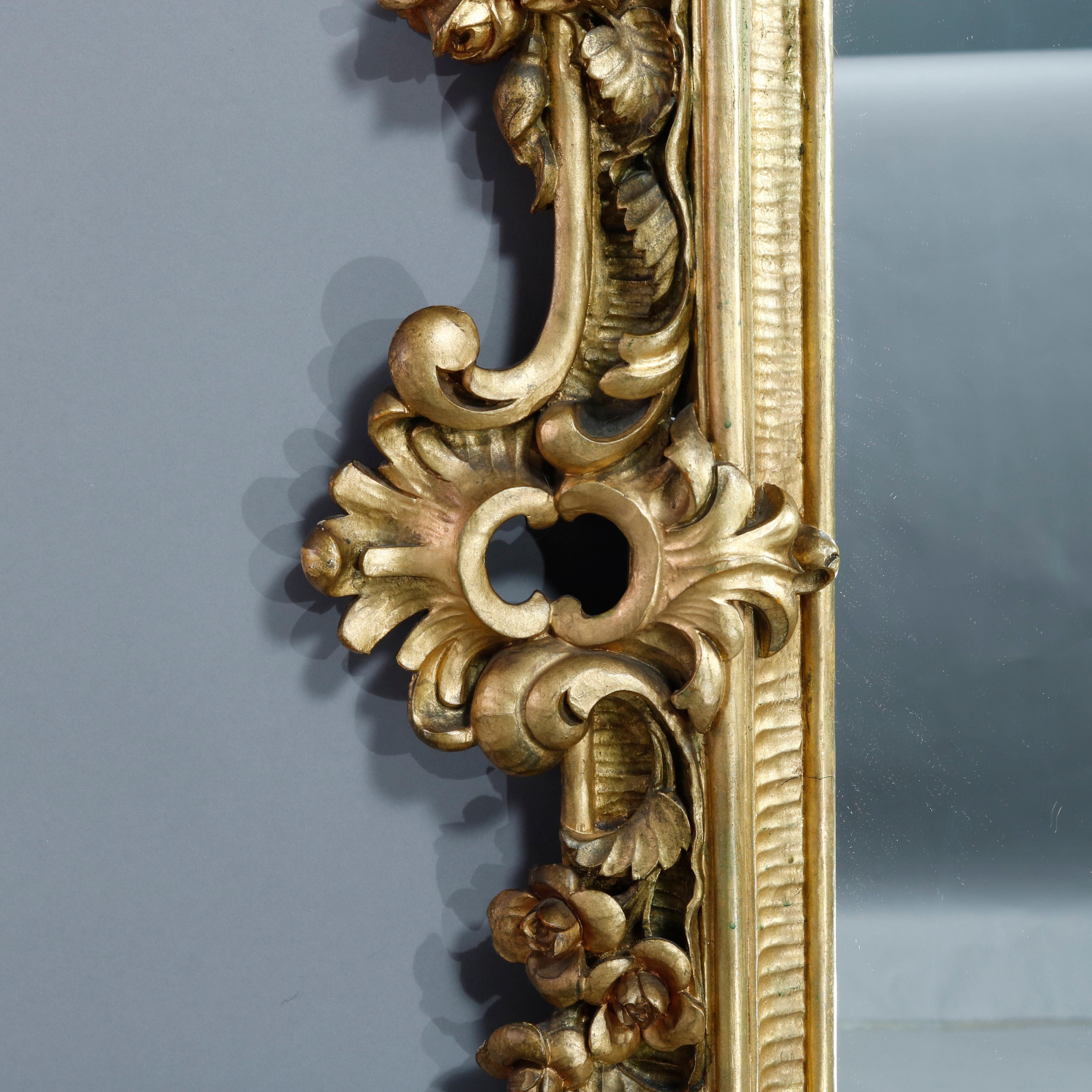 Antique Ornate French Louis XIV Style Giltwood Wall Mirror, Circa 1900 1