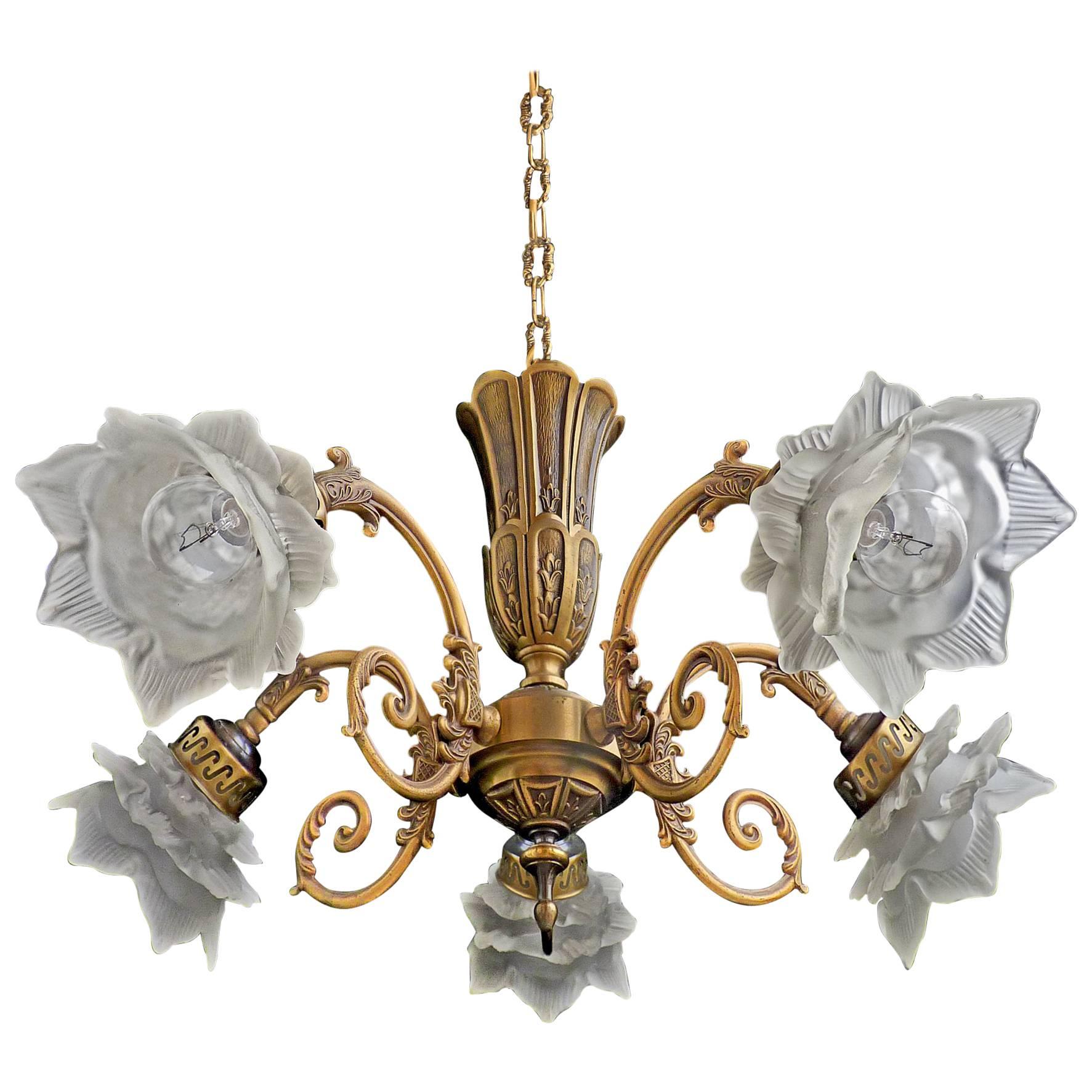 Antique Ornate French Louis XV Art Glass Flower Lamp