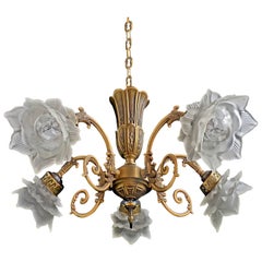 Antique Ornate French Louis XV Art Glass Flower Lamp