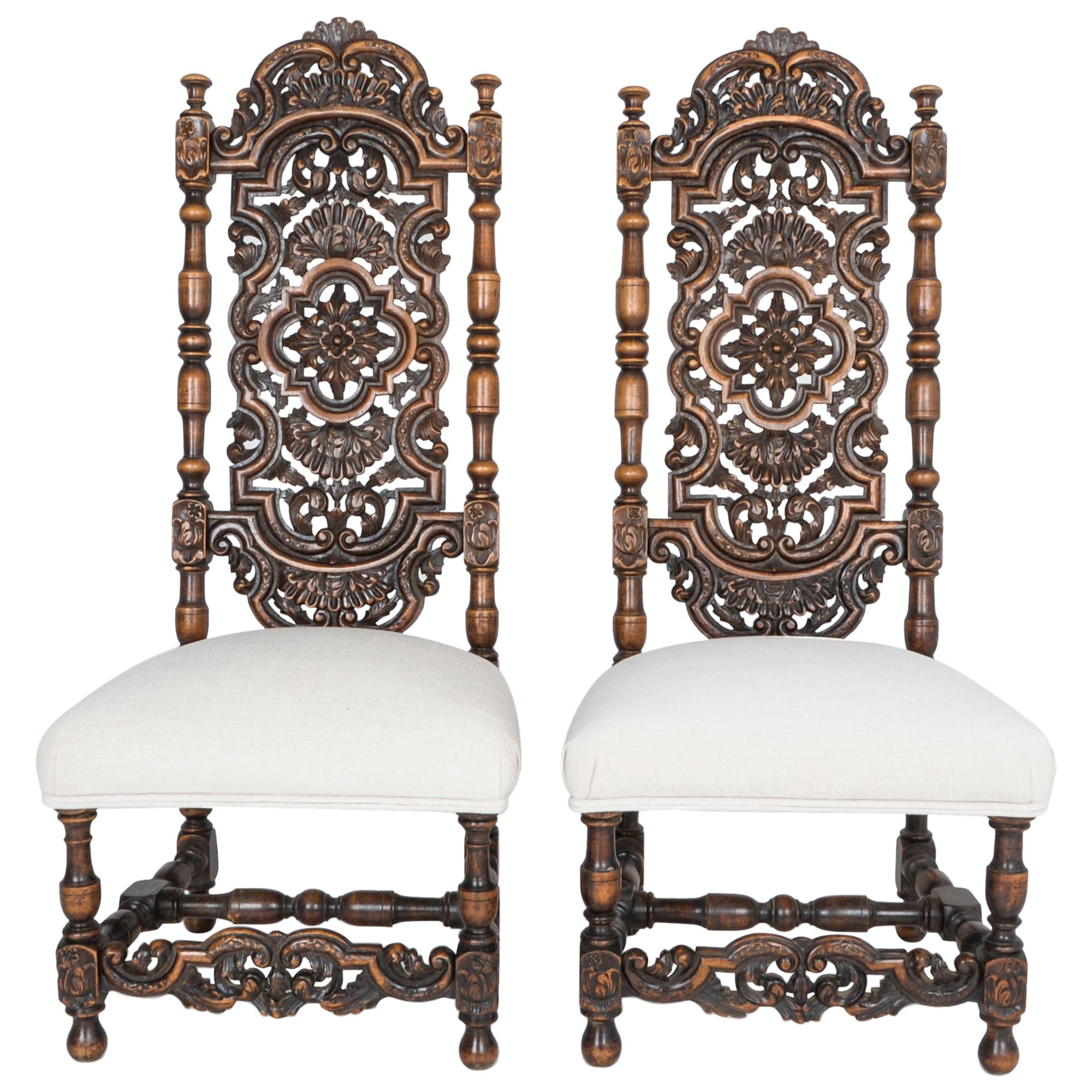 Antique Ornate French Side Chairs, a Pair