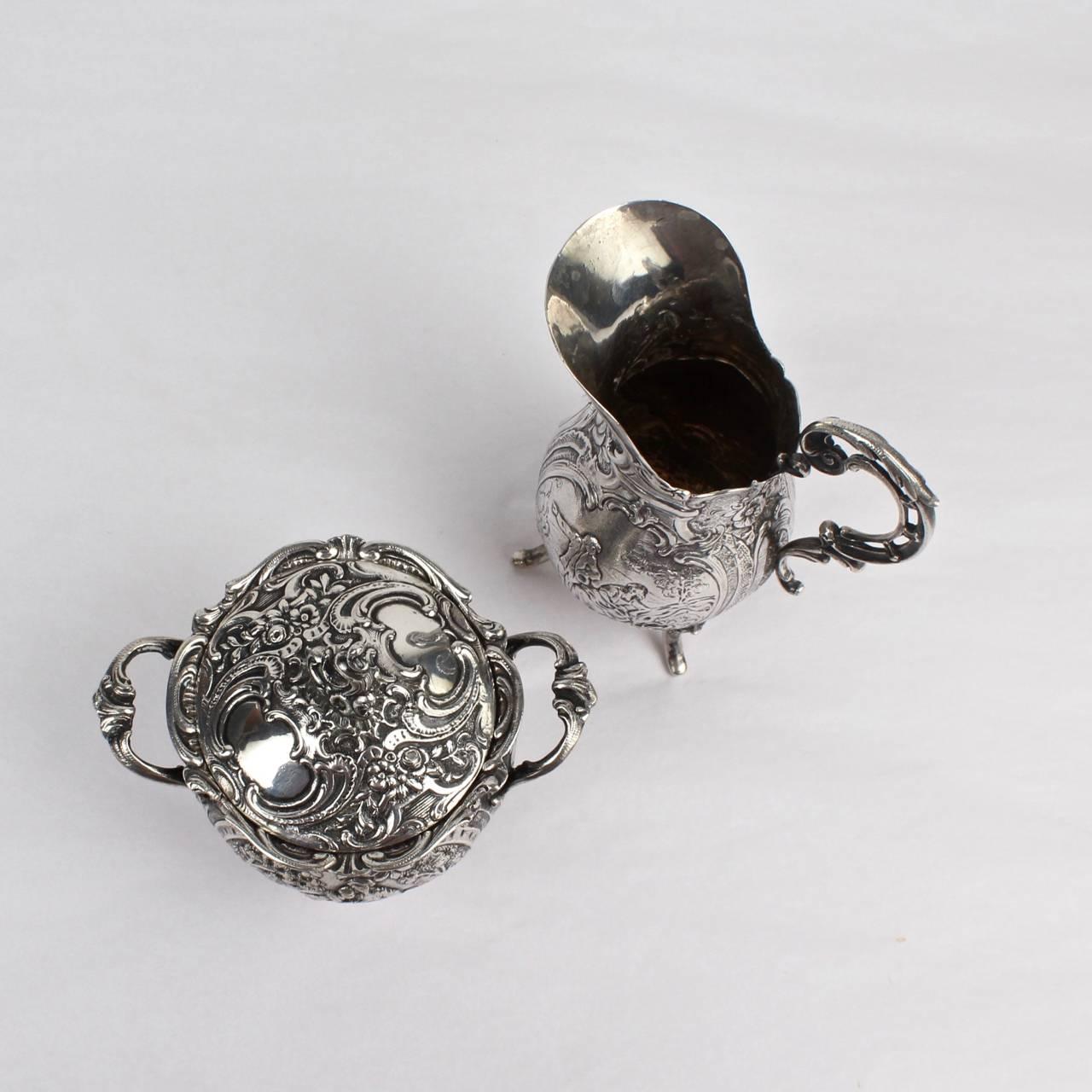 Argento Antico set di lattiere e zuccheri in argento 800 tedesco ornato di J. Riemann