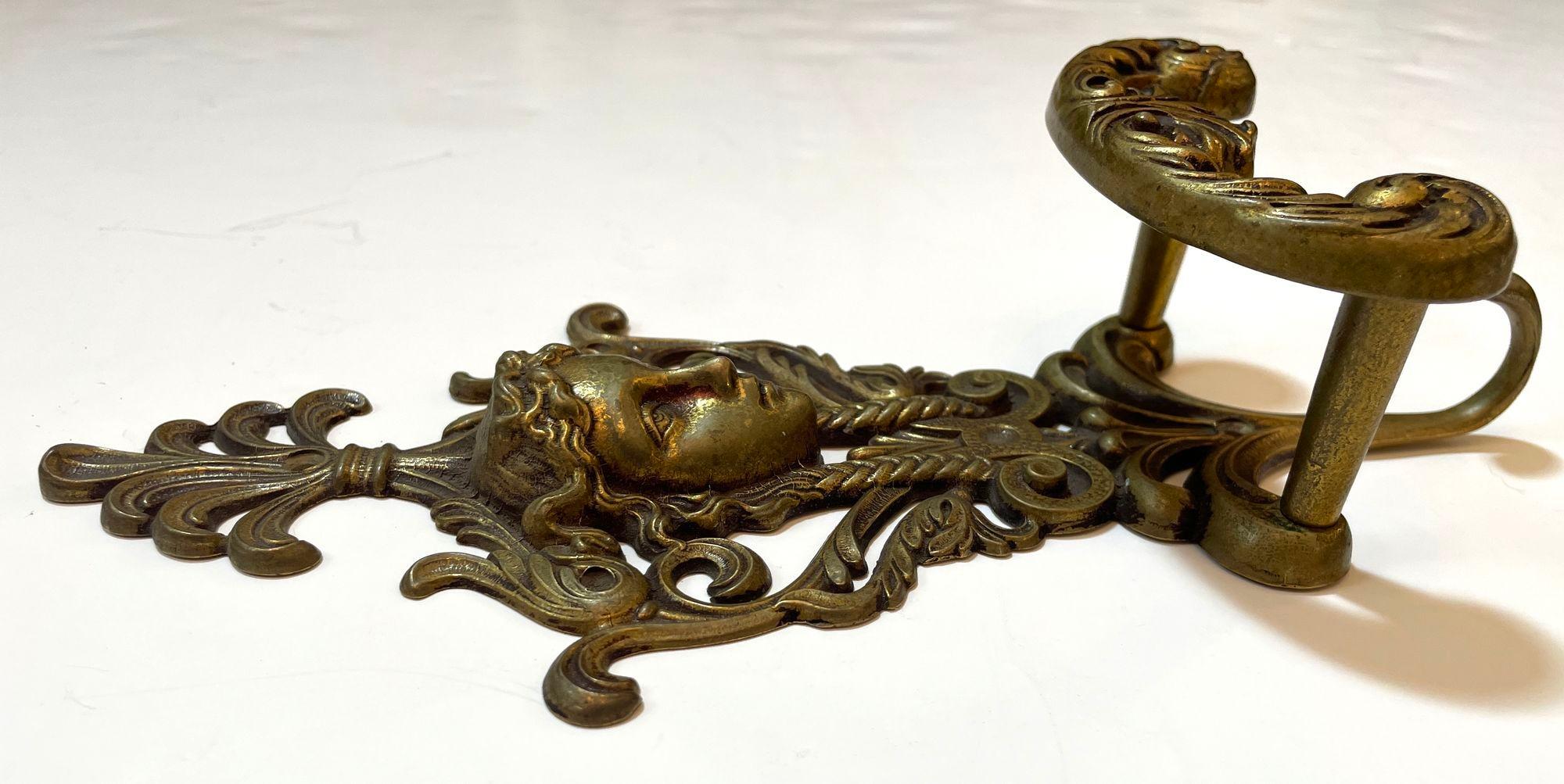 Antique Ornate Italian Figural Architectural Cast Brass Wall Hook Decor Set of 3 For Sale 5