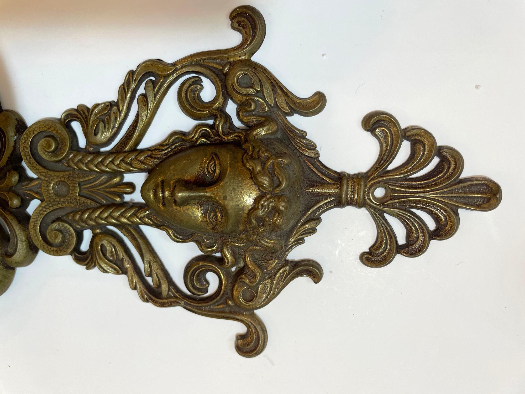 Antique Ornate Italian Figural Architectural Cast Brass Wall Hook Decor Set of 3 For Sale 8