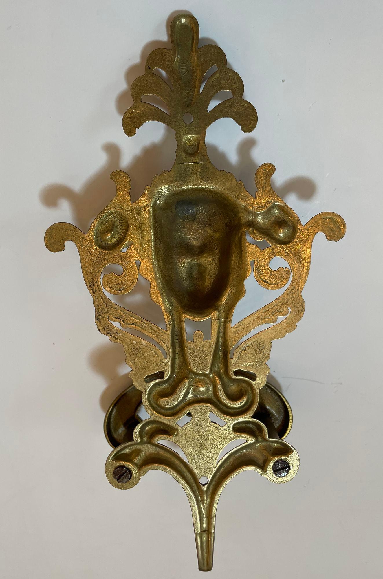 Antique Ornate Italian Figural Architectural Cast Brass Wall Hook Decor Set of 3 For Sale 1