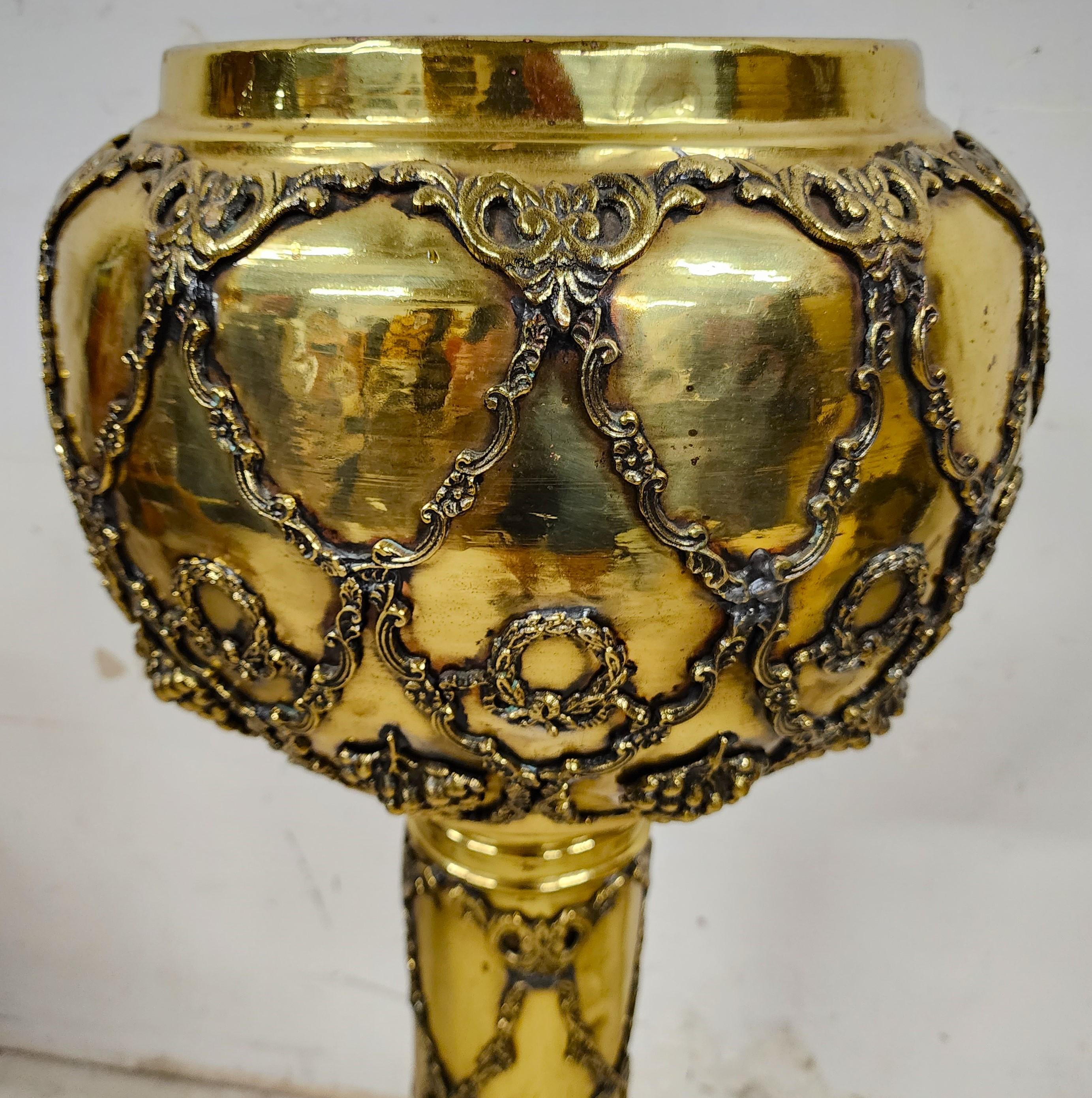 Antique Ornate Pedestal Brass Planter Stands, Set of 2 For Sale 5