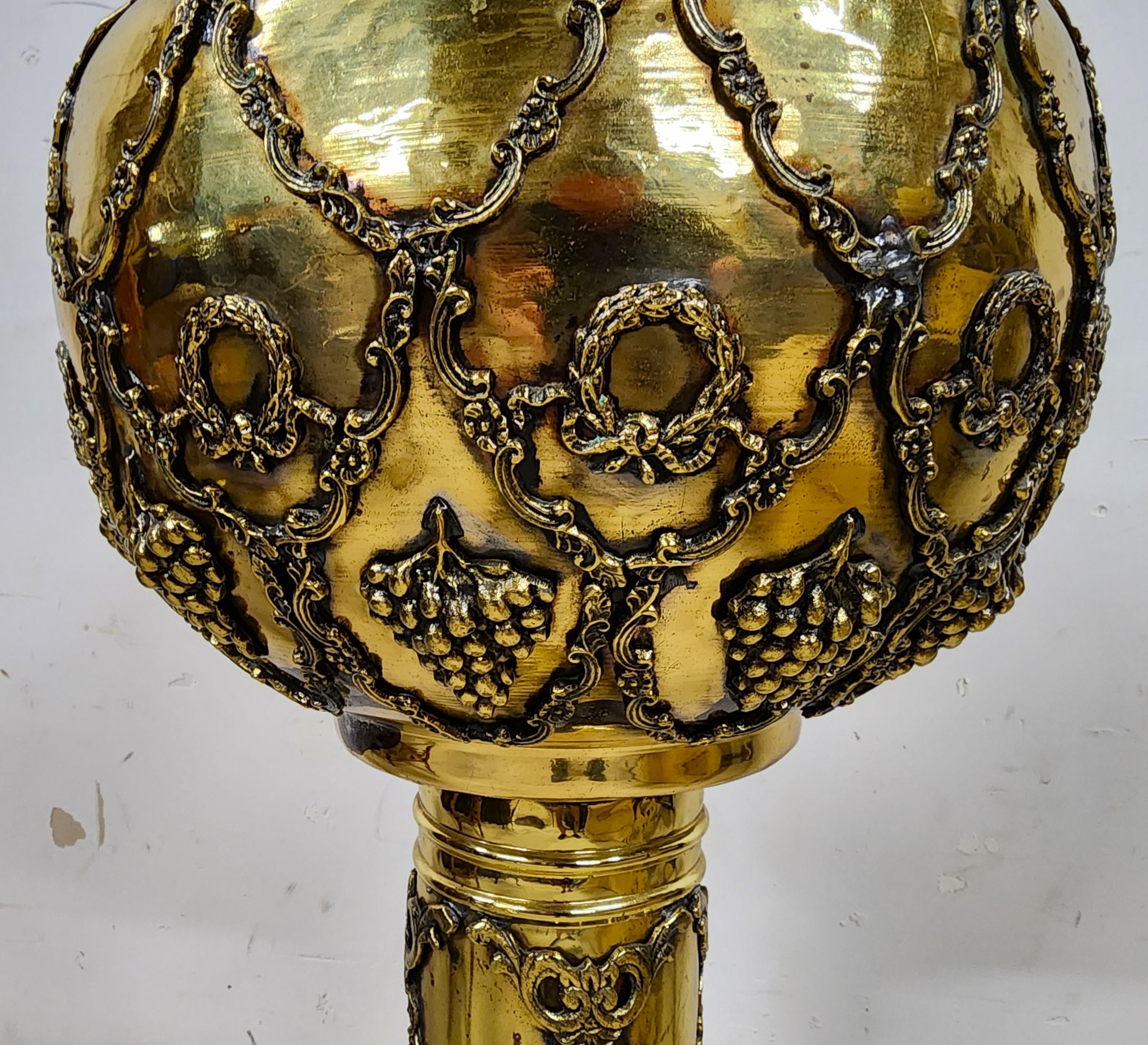Antique Ornate Pedestal Brass Planter Stands, Set of 2 For Sale 6