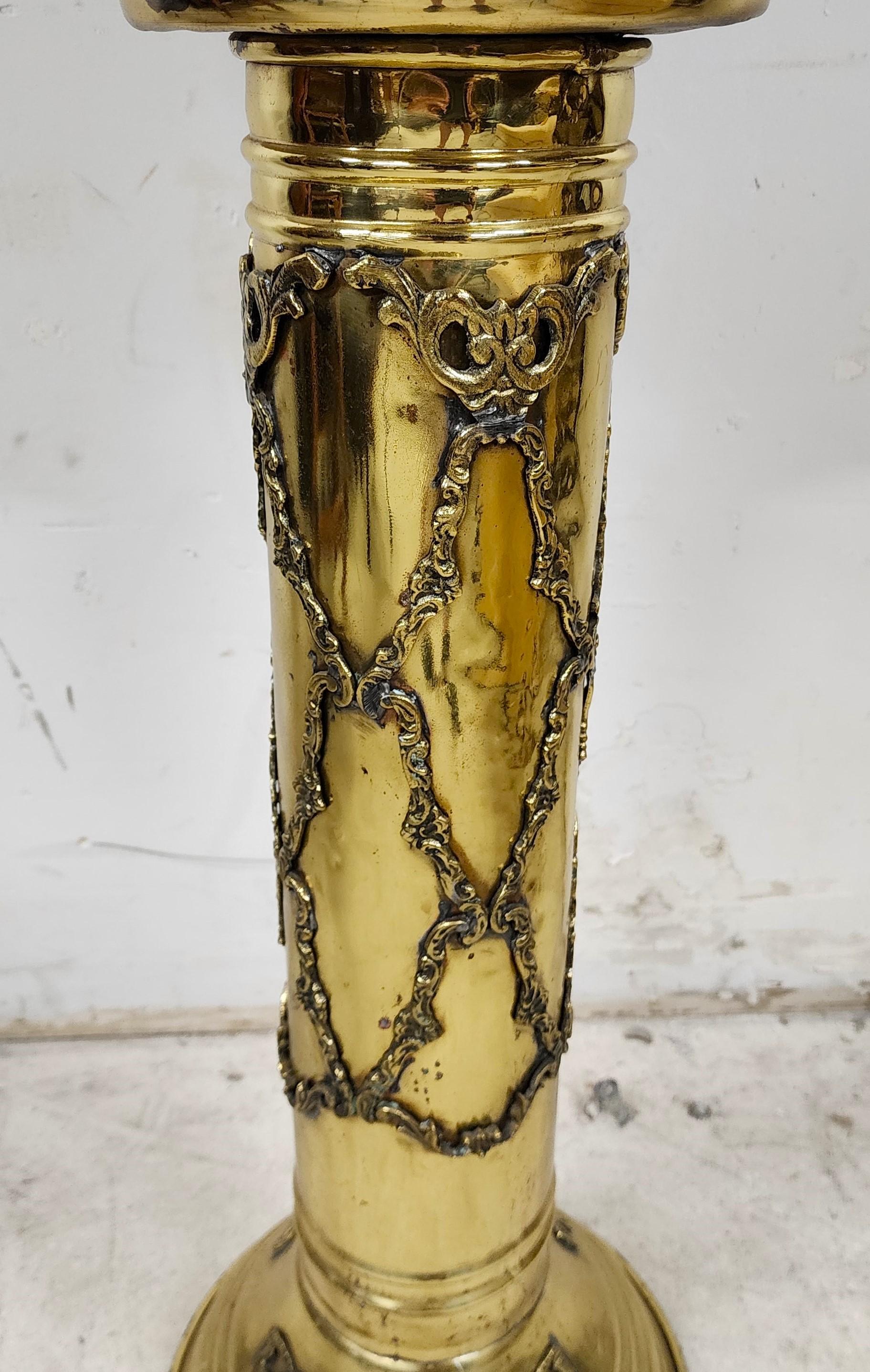 Antique Ornate Pedestal Brass Planter Stands, Set of 2 For Sale 7