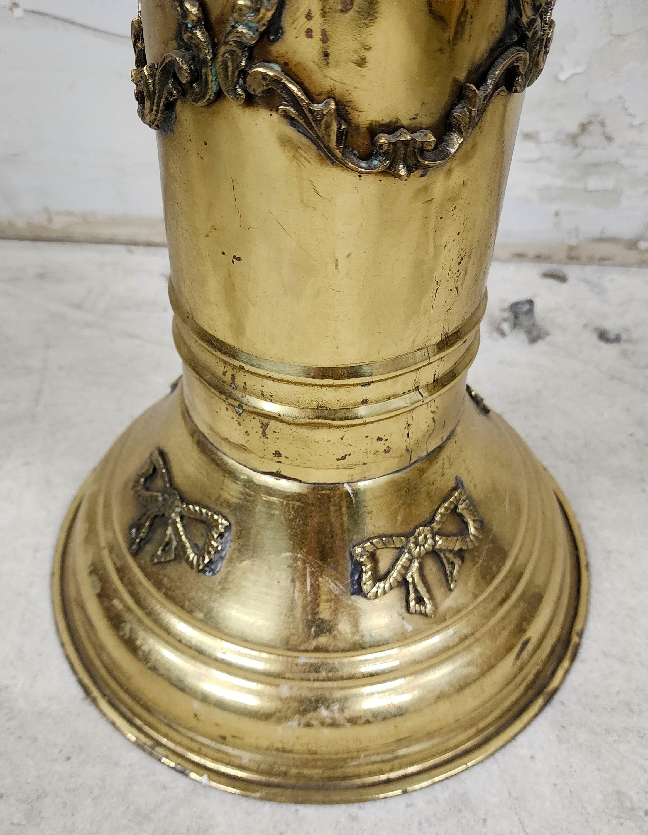 Antique Ornate Pedestal Brass Planter Stands, Set of 2 For Sale 8