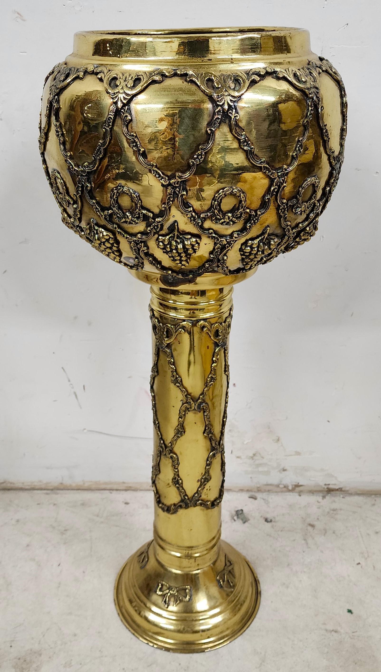 Antique Ornate Pedestal Brass Planter Stands, Set of 2 For Sale 10