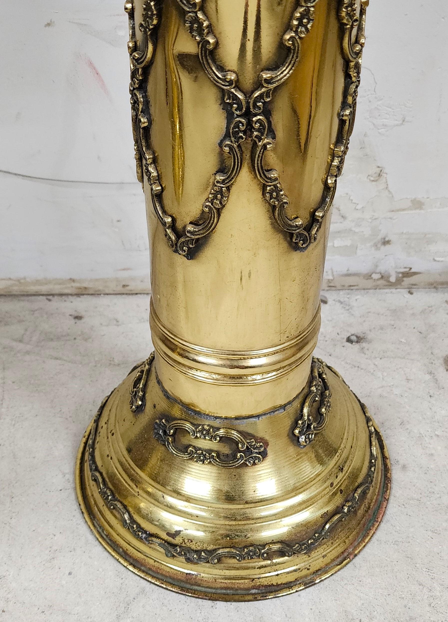 20th Century Antique Ornate Pedestal Brass Planter Stands, Set of 2 For Sale
