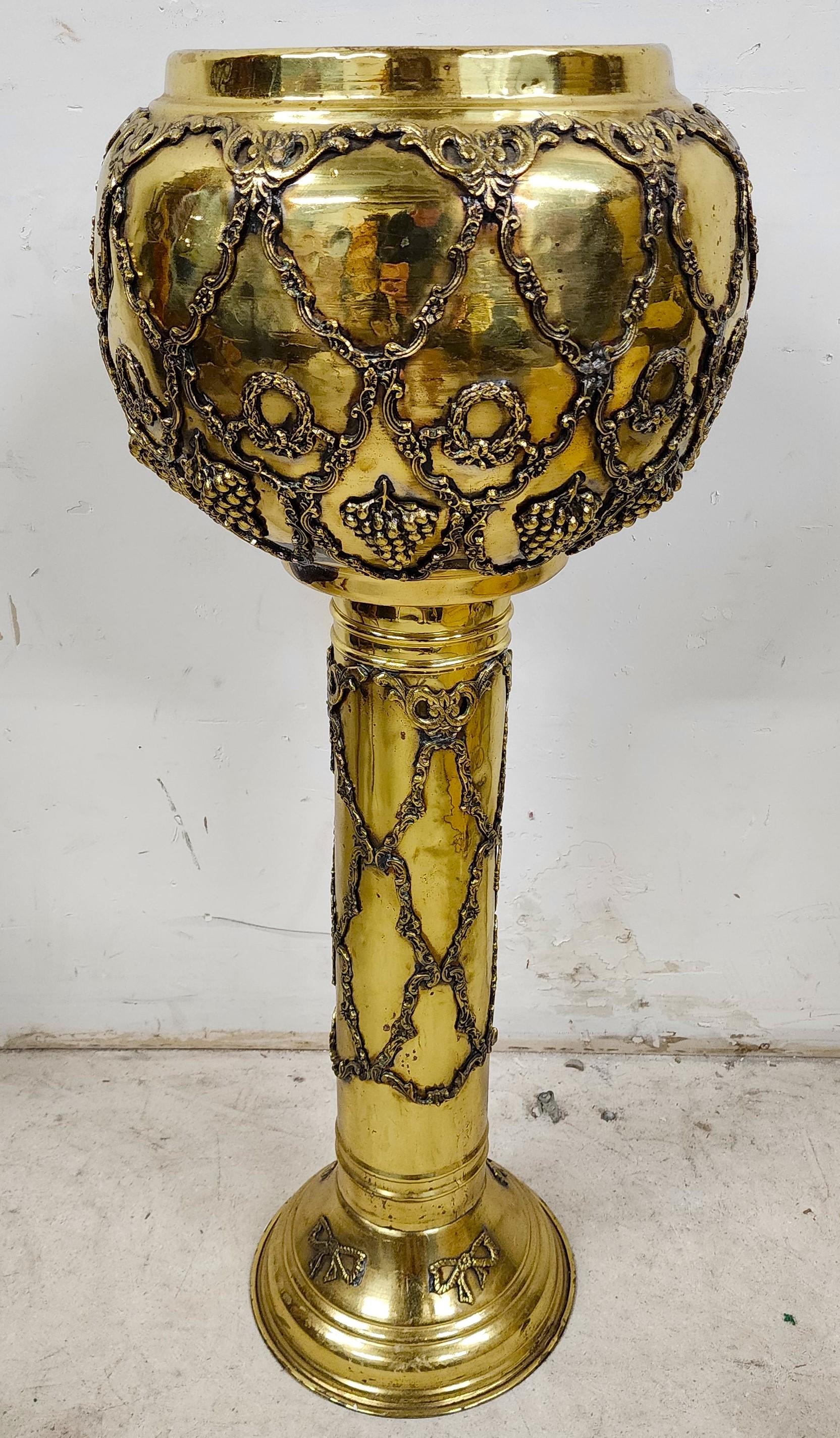 Antique Ornate Pedestal Brass Planter Stands, Set of 2 For Sale 3