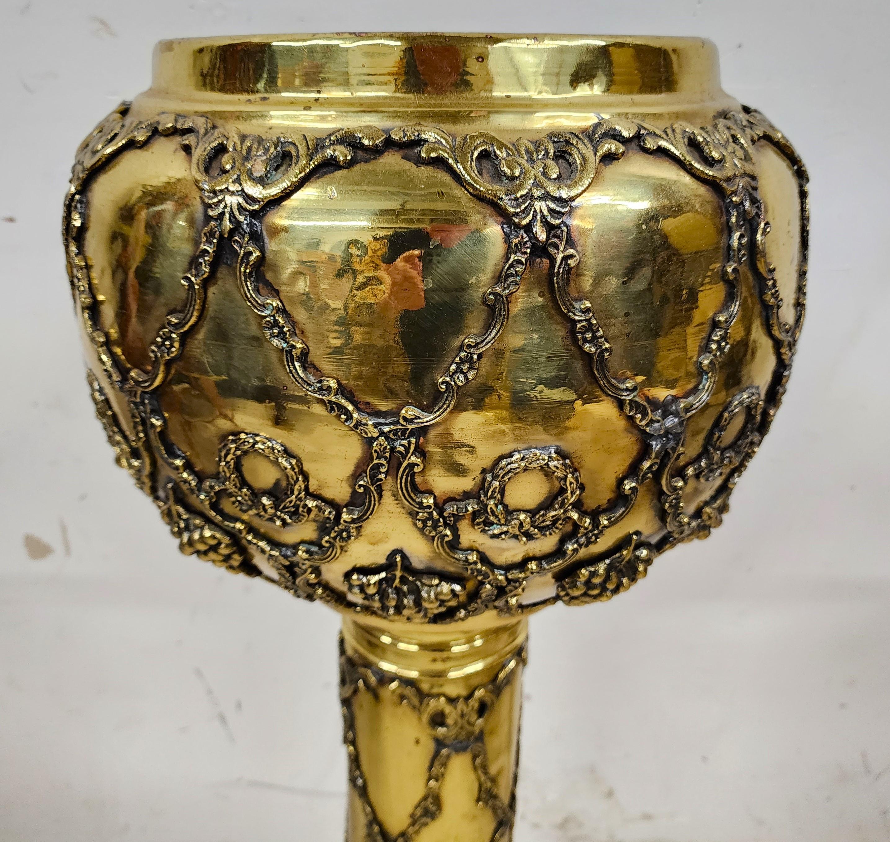 Antique Ornate Pedestal Brass Planter Stands, Set of 2 For Sale 4
