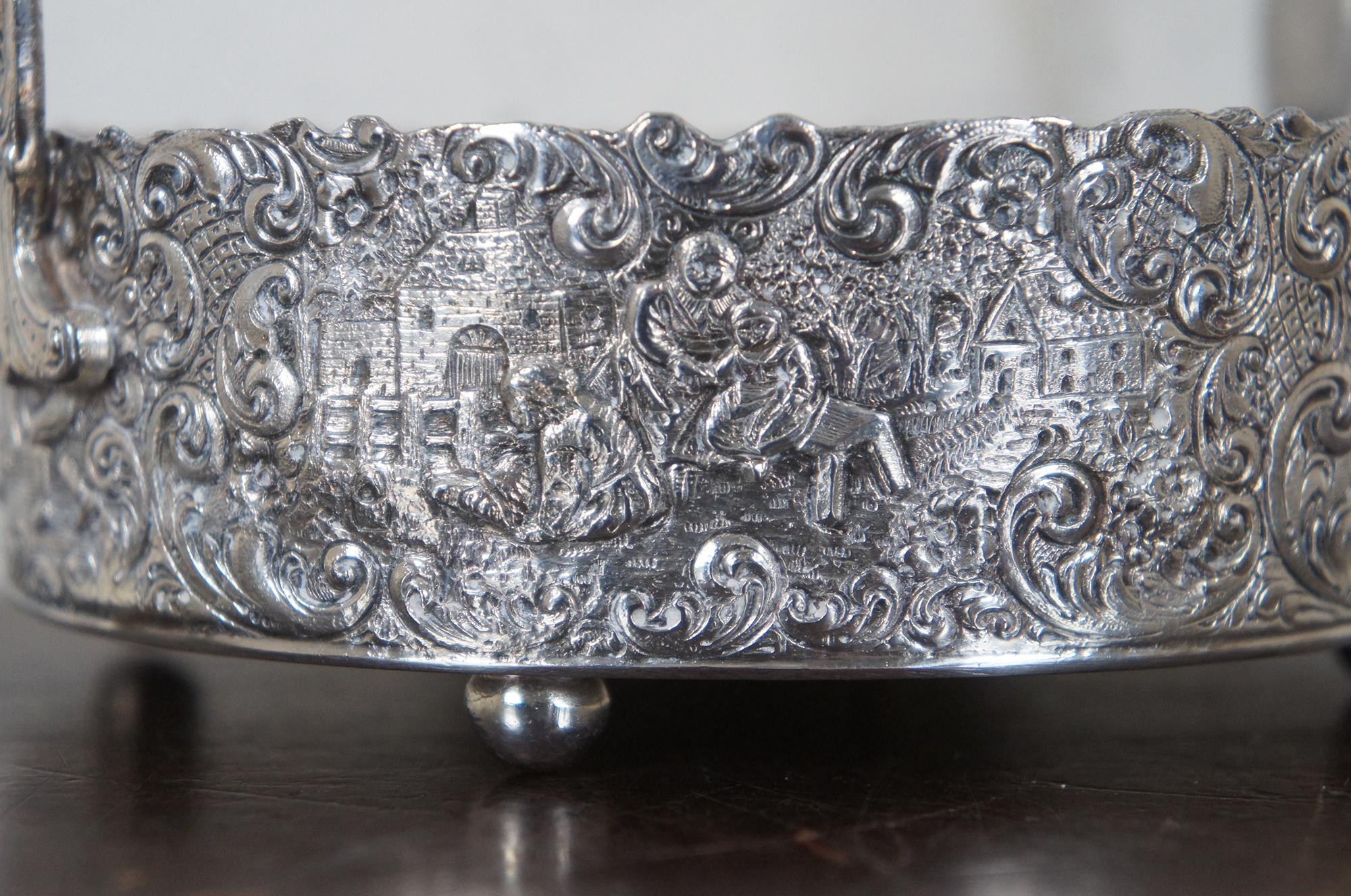 Antique Ornate Repousse Silver Plate Brides Basket Cruet Caddy Figures