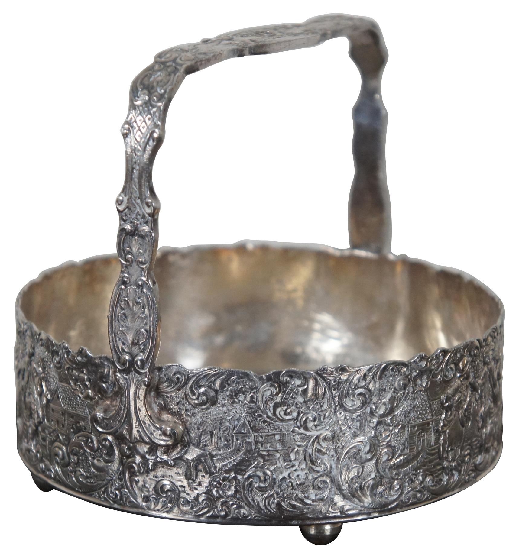 Antique Ornate Repousse Silver Plate Brides Basket Cruet Caddy Figures