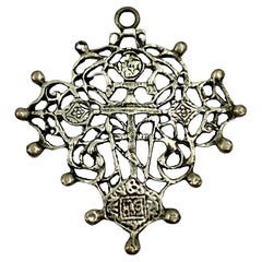 Antique Ornate Russian Old Believers Reticulated Silver Cross, 19th Century