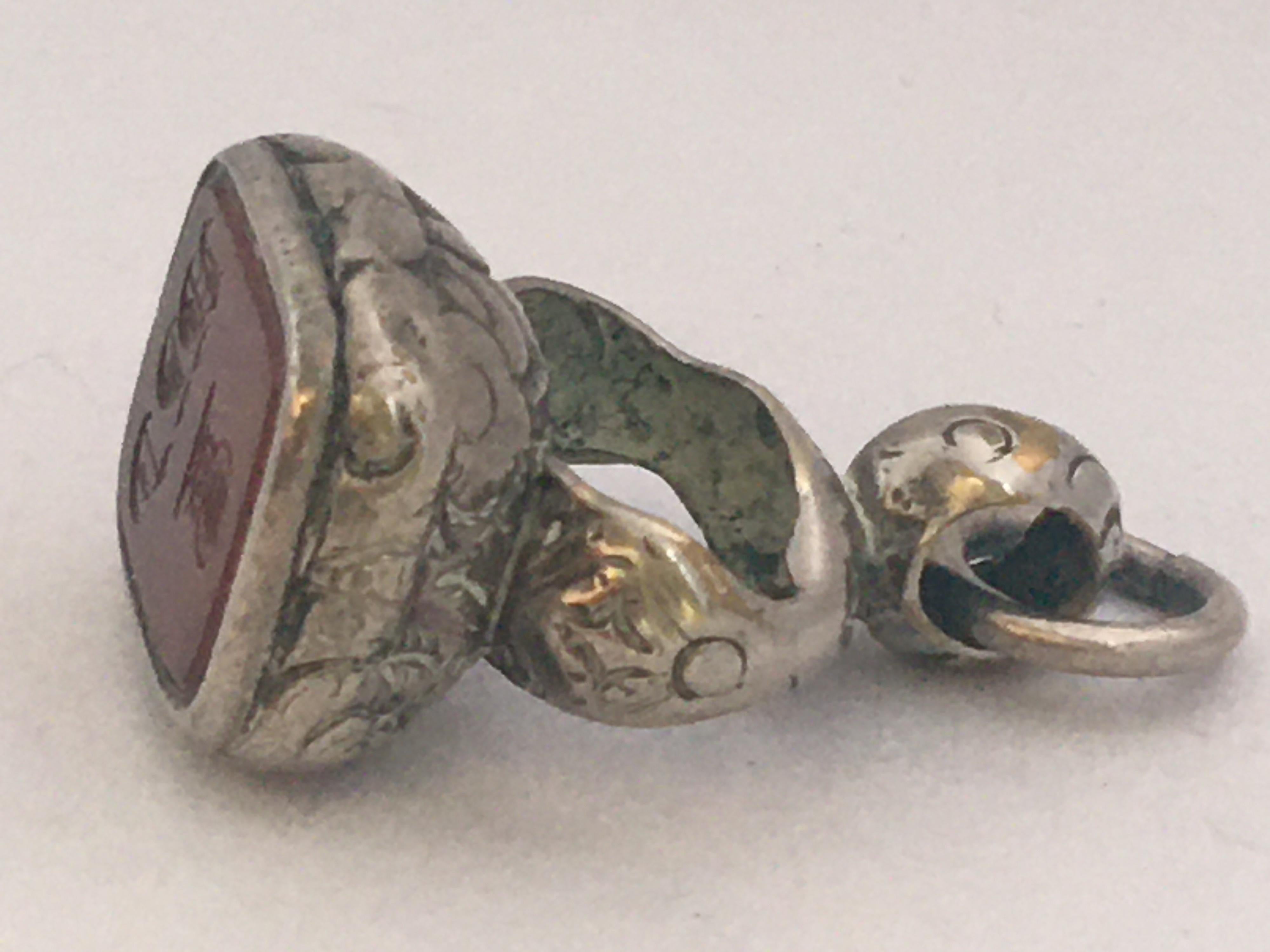 Antique Ornate Silver Gilt Carnelian Fob Seal Pendant For Sale 3