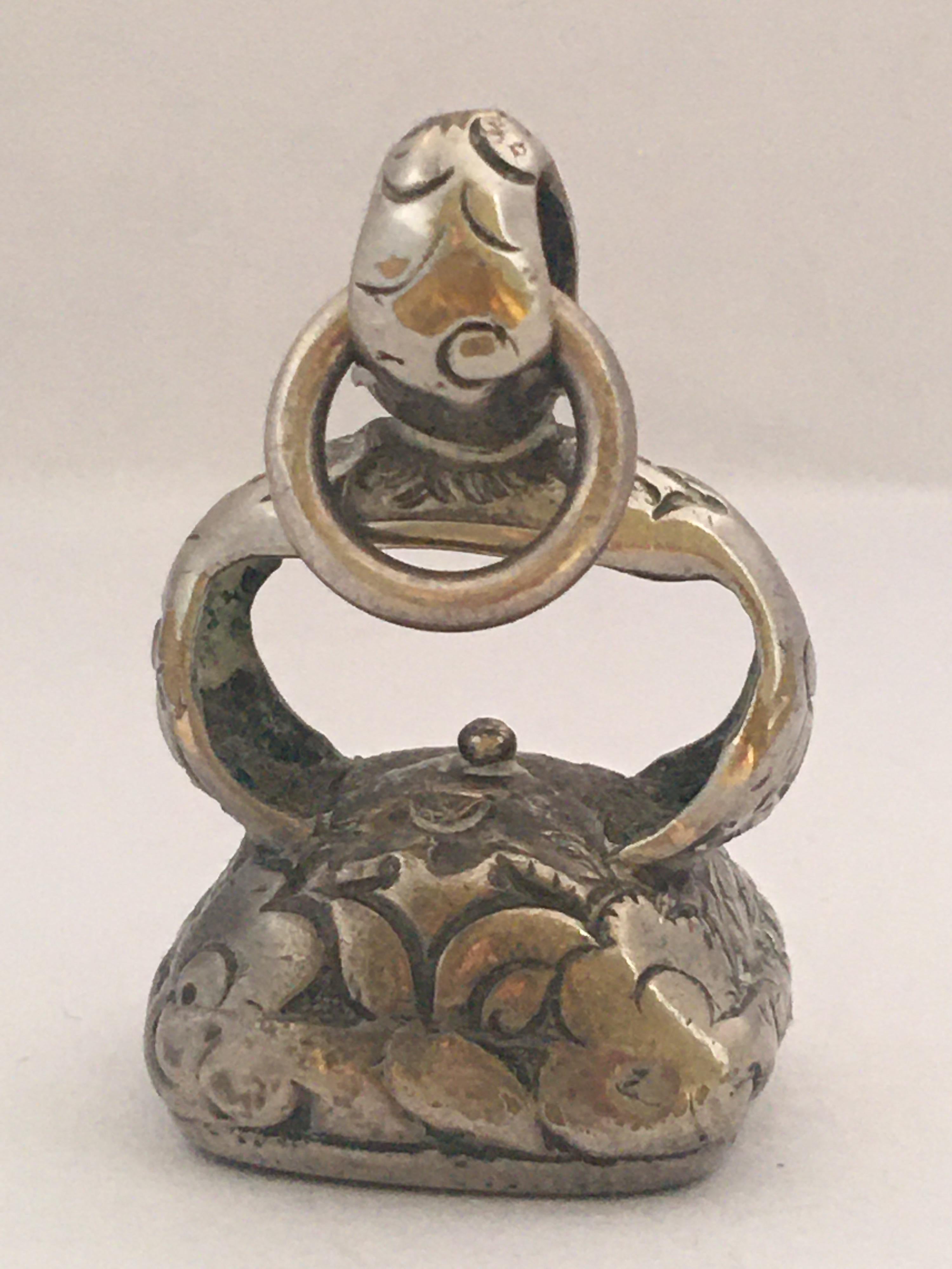Antique Ornate Silver Gilt Carnelian Fob Seal Pendant For Sale 6