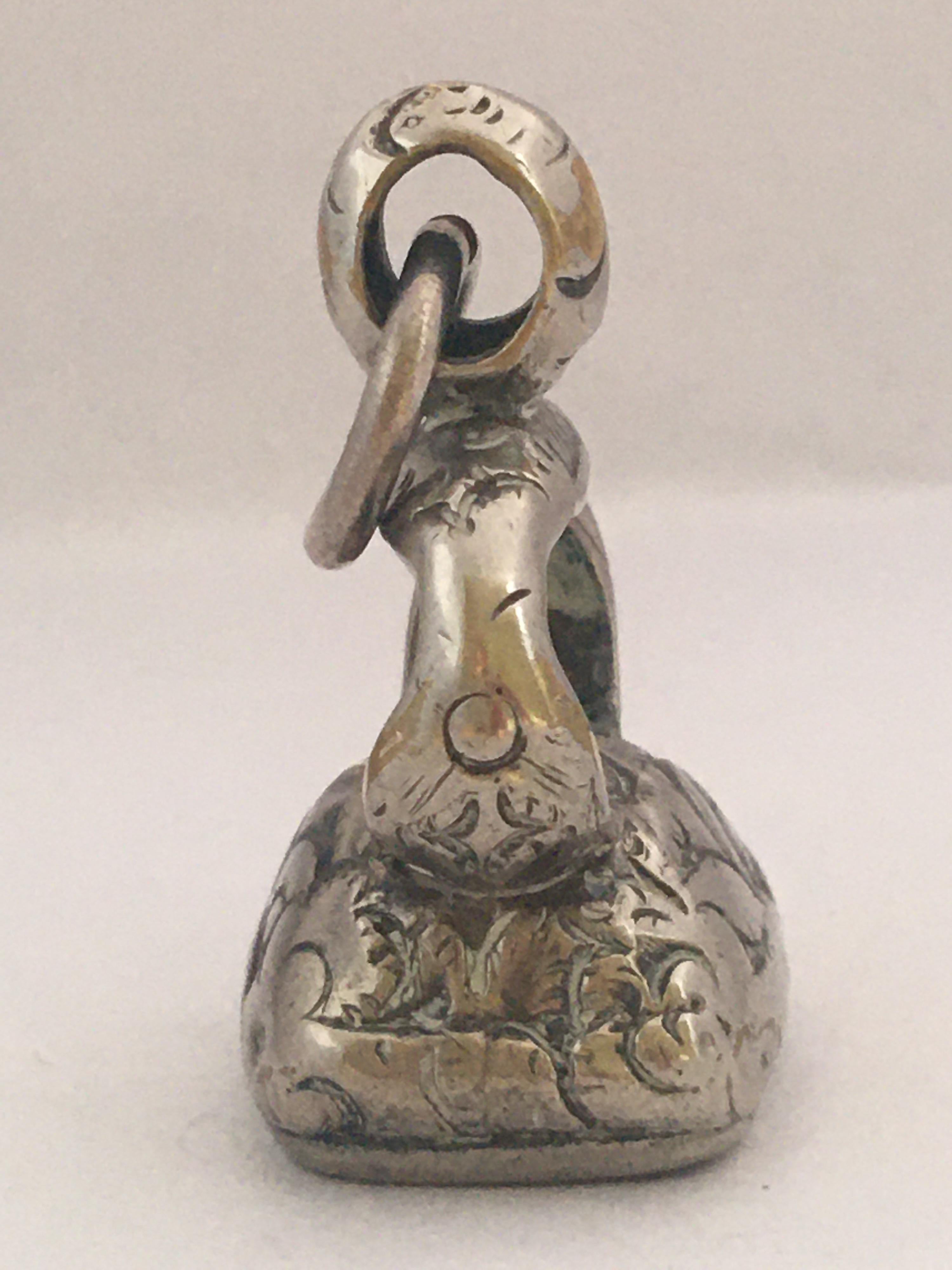Antique Ornate Silver Gilt Carnelian Fob Seal Pendant For Sale 7