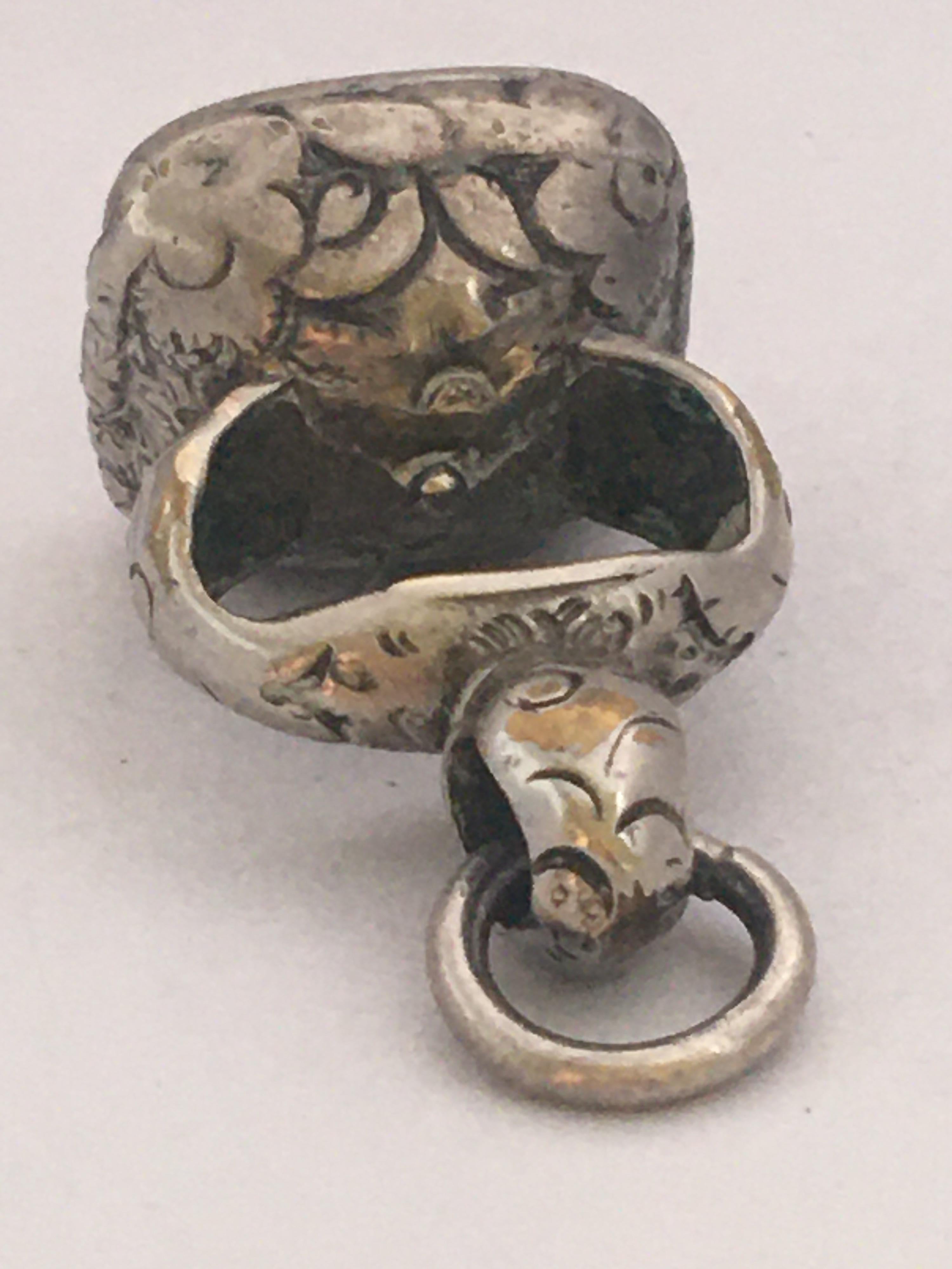 Antique Ornate Silver Gilt Carnelian Fob Seal Pendant For Sale 2